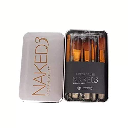 **Professional Naked3 Makeup Brushes Kit - 12-Piece Set with Storage Box (Silver) | High-Quality Cosmetic Tools for Women & Girls | Perfect for Everyday Makeup & Travel**