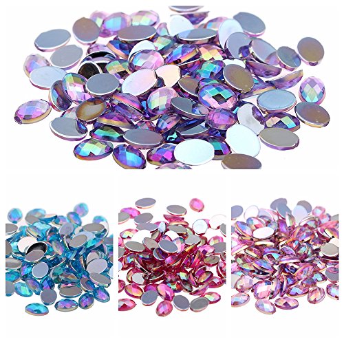 1000pcs 4x6mm Aquamarine AB Color Flat Back Acrylic Rhinestones - Oval Shape with Earth Facets for DIY Jewelry Making, Crafts, Nail Art, and Clothing Decoration
