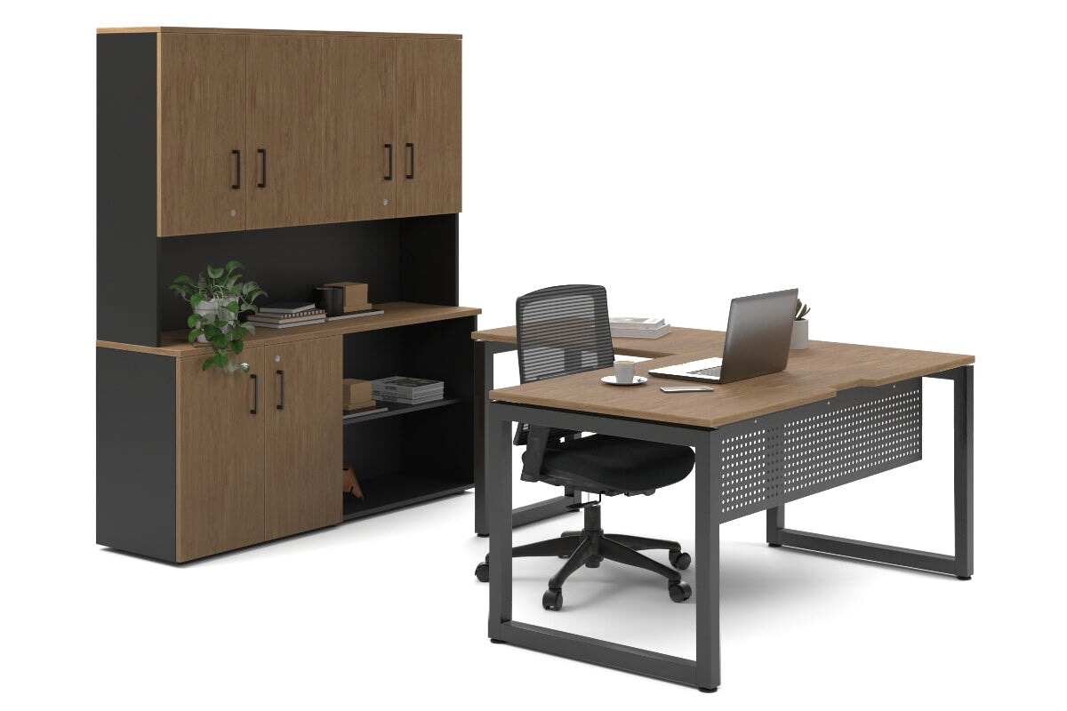 Premium L-Shaped Quadro Loop Legs Executive Desk - Black Metal Legs [1800L x 1800W with Cable Management Scallop] - Perfect for Home Office, Corporate Workspace & Modern Workstations