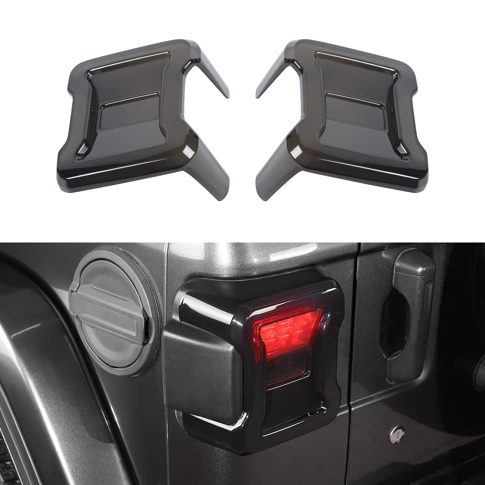 JeCar Smoked LED Tail Light Covers for Jeep Wrangler JL & JLU (2018-2023) - Black Rear Light Guards & Exterior Accessories | Enhanced Style & Protection for Off-Road Adventures & Night Driving