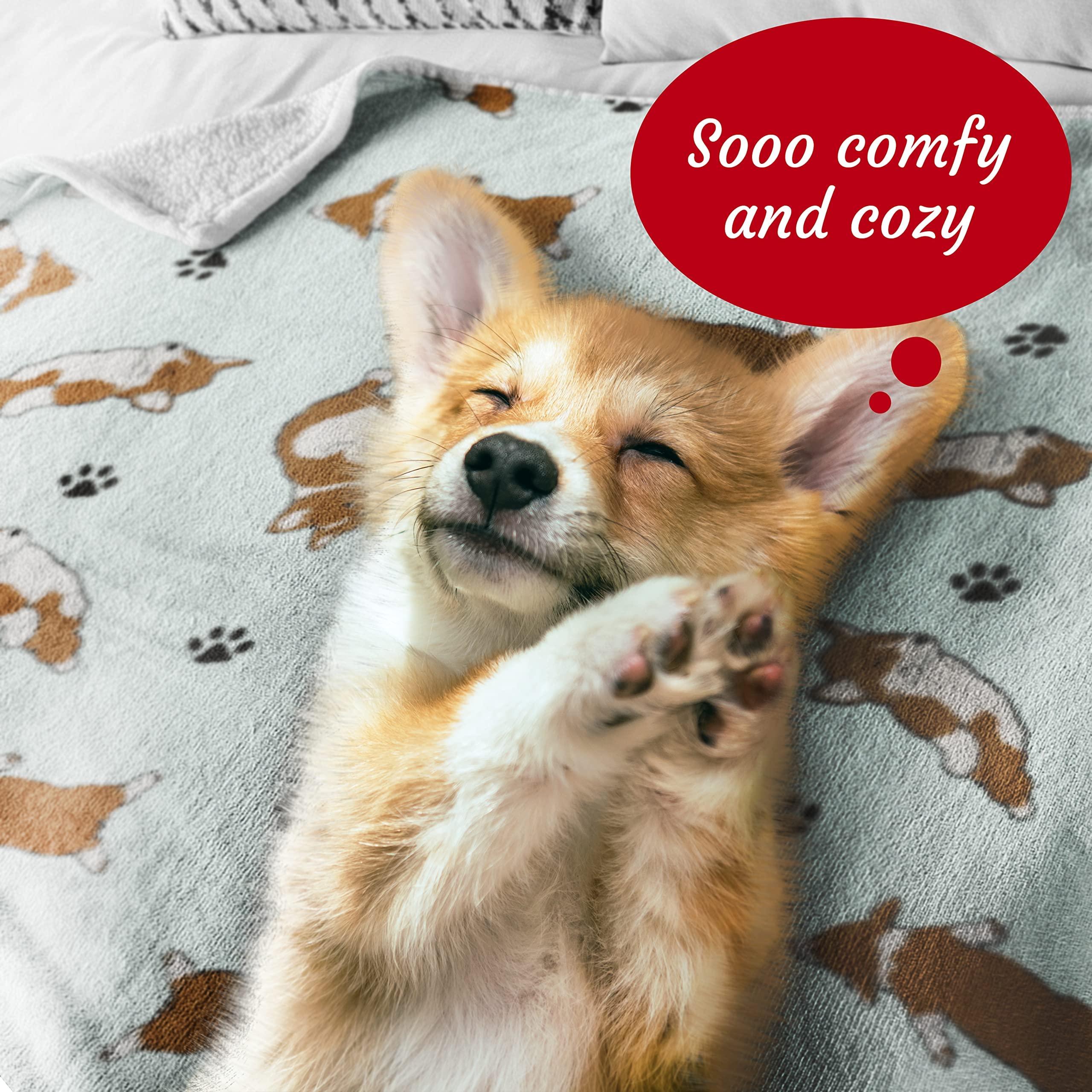 Corgi Sherpa Blanket - Ultra Soft Fluffy Throw Blanket with Adorable Corgi Design | Perfect Gift for Dog Lovers | Cozy Home Decor for Bed, Sofa & Winter Nights