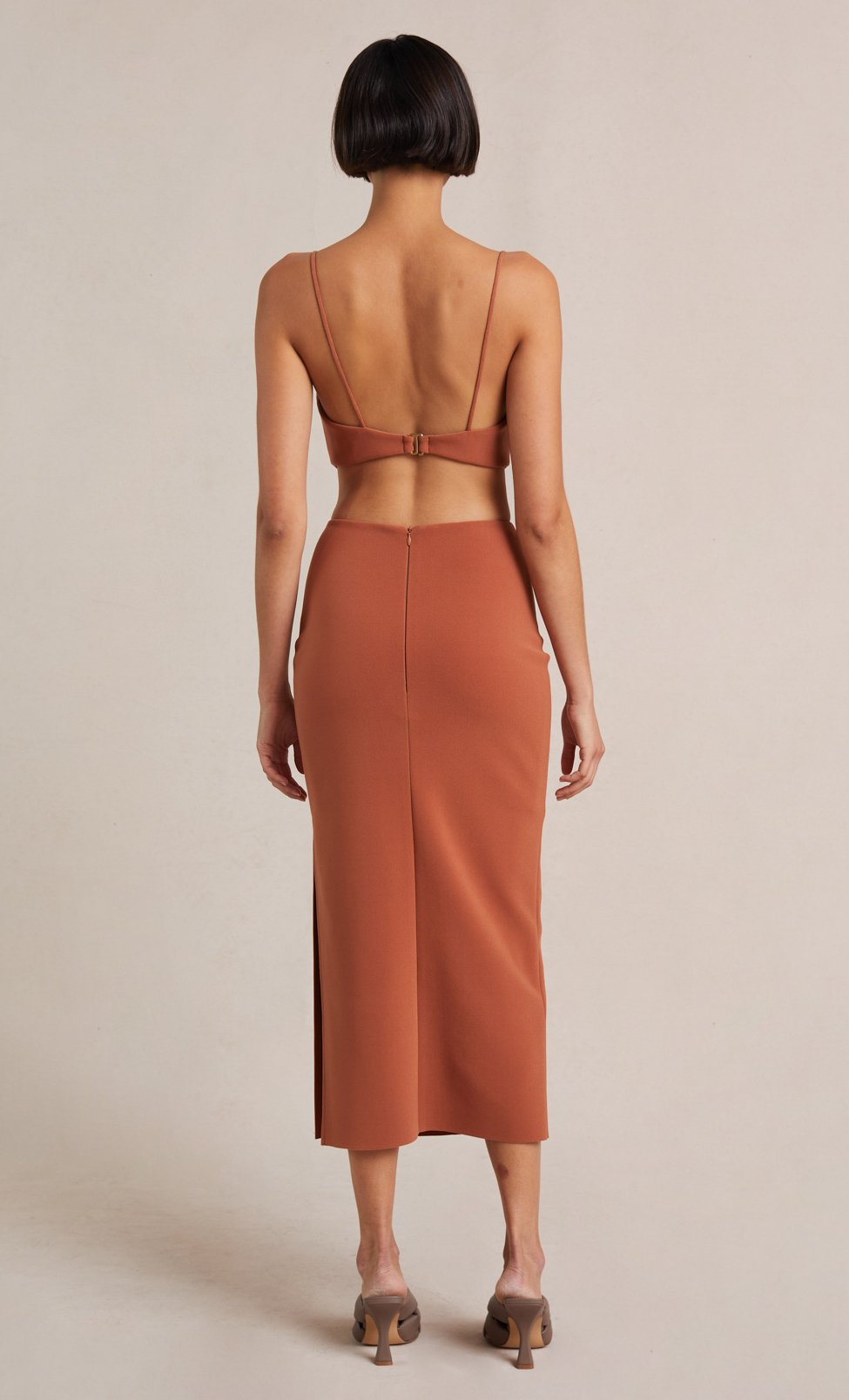 Alba Cut Out Midi Dress in Terracotta - Flattering Summer Dress for Women, Perfect for Beach Vacations, Date Nights & Outdoor Parties