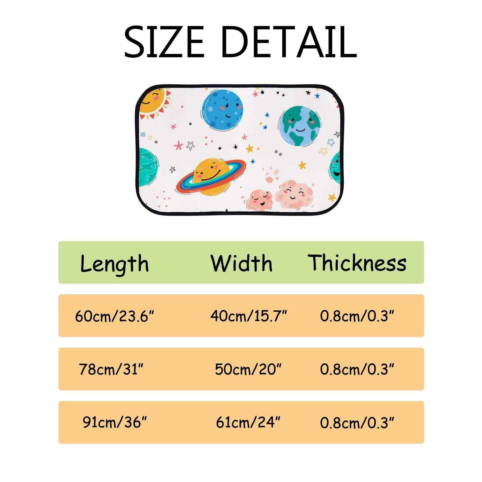 Soft Foam Area Rugs - Cute Cartoon Cosmic Planet Design, Washable Non-Slip Kitchen & Bath Mat - 36x24 Inch Indoor/Outdoor Home Decor Rug for Kids Room, Nursery, Dorm, Living Room & Patio