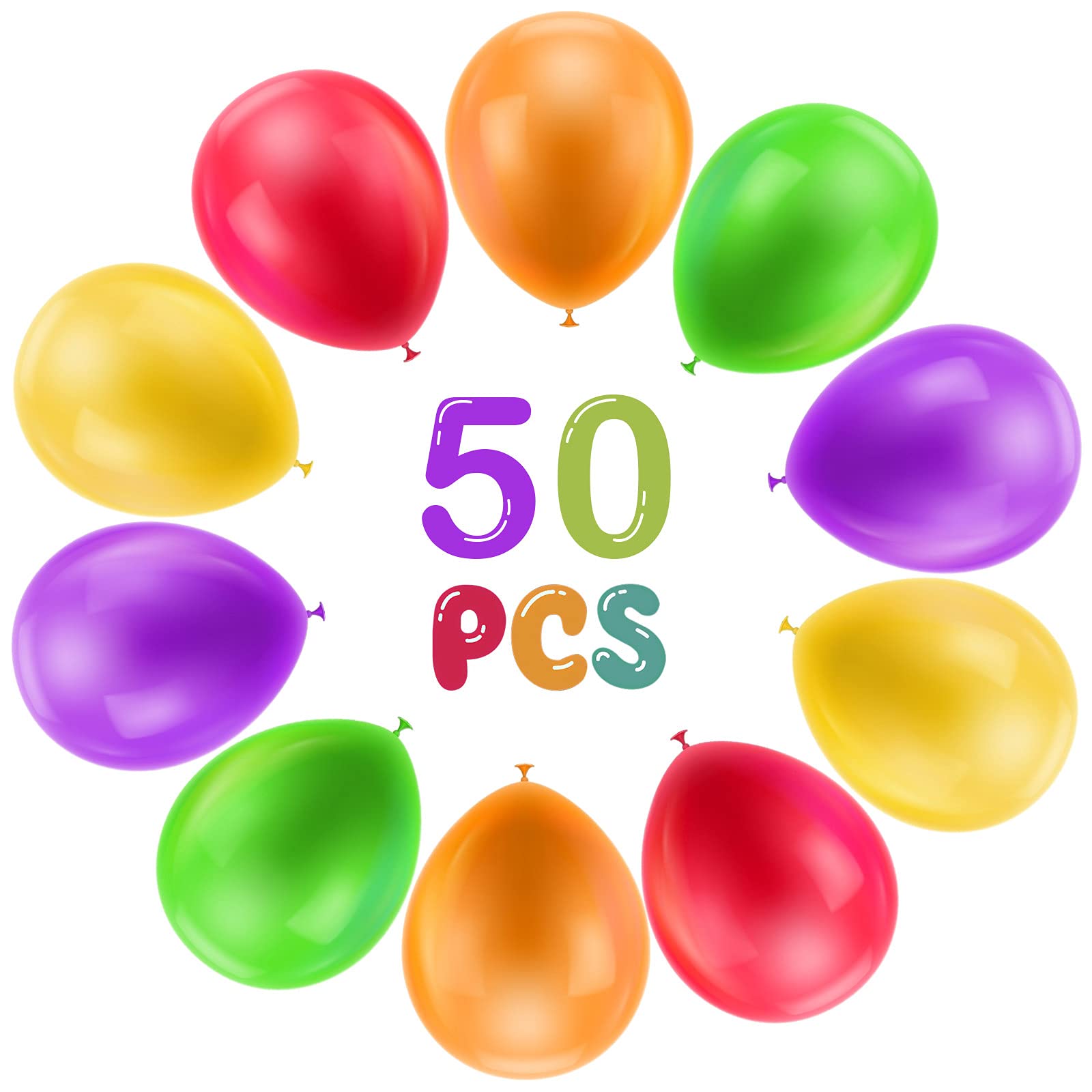 Xiwei 50-Pack LED Neon Balloons - 5 Vibrant Colors, Light Up Balloons for Glow Party, Glow in the Dark Party Decorations - Perfect for Birthday, Wedding, Baby Shower & Nighttime Celebrations