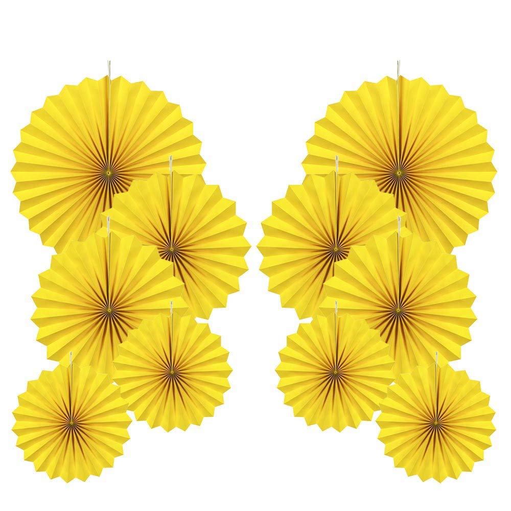 10-Pack Yellow Round Paper Fan Party Decorations - Hanging Ceiling Fans for Birthday, Wedding & Baby Shower Decor