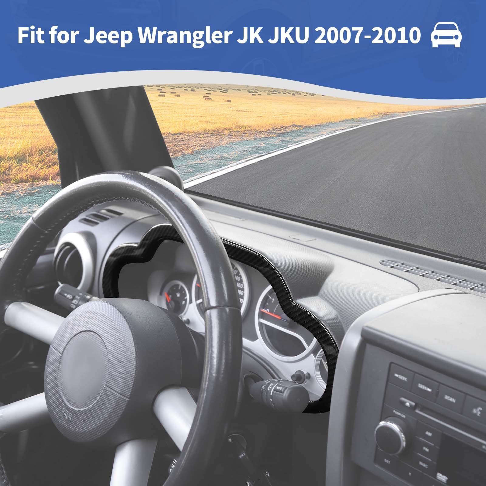 Jeep Wrangler JK JKU 2007-2010 Carbon Fiber Dash Cluster Instrument Panel Gauge Trim Cover | RT-TCZ Interior Accessories | Upgrade Your Off-Road Adventure Style