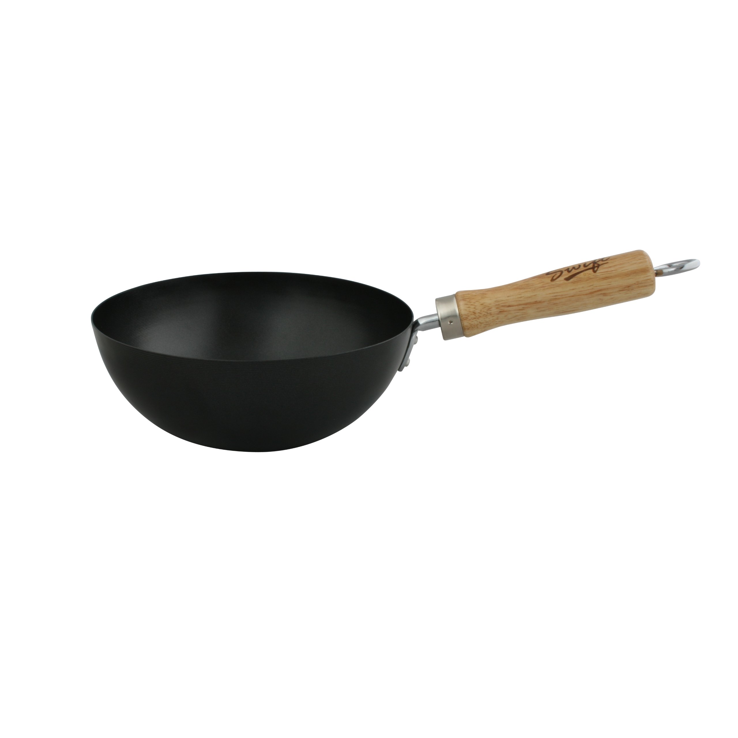 Swift 20cm Non-Stick Carbon Steel Wok with Wooden Handle - Perfect for Stir-Frying, Deep Frying & Asian Cooking