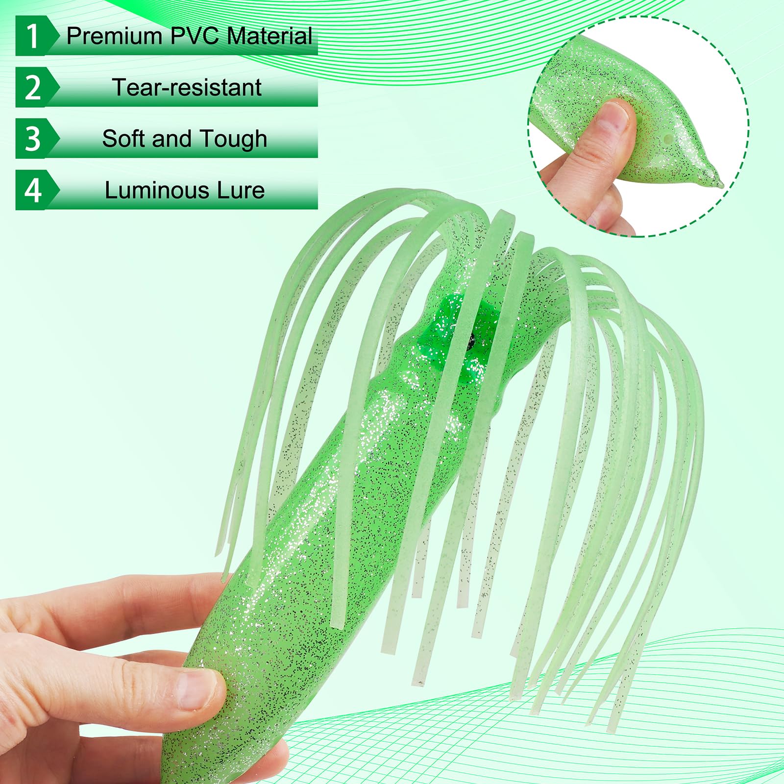 Glow-in-the-Dark Octopus Squid Skirts Fishing Lures - 3/8PCS Saltwater & Freshwater Trolling Lures - Soft Squid Bait for Night Fishing - 11.8