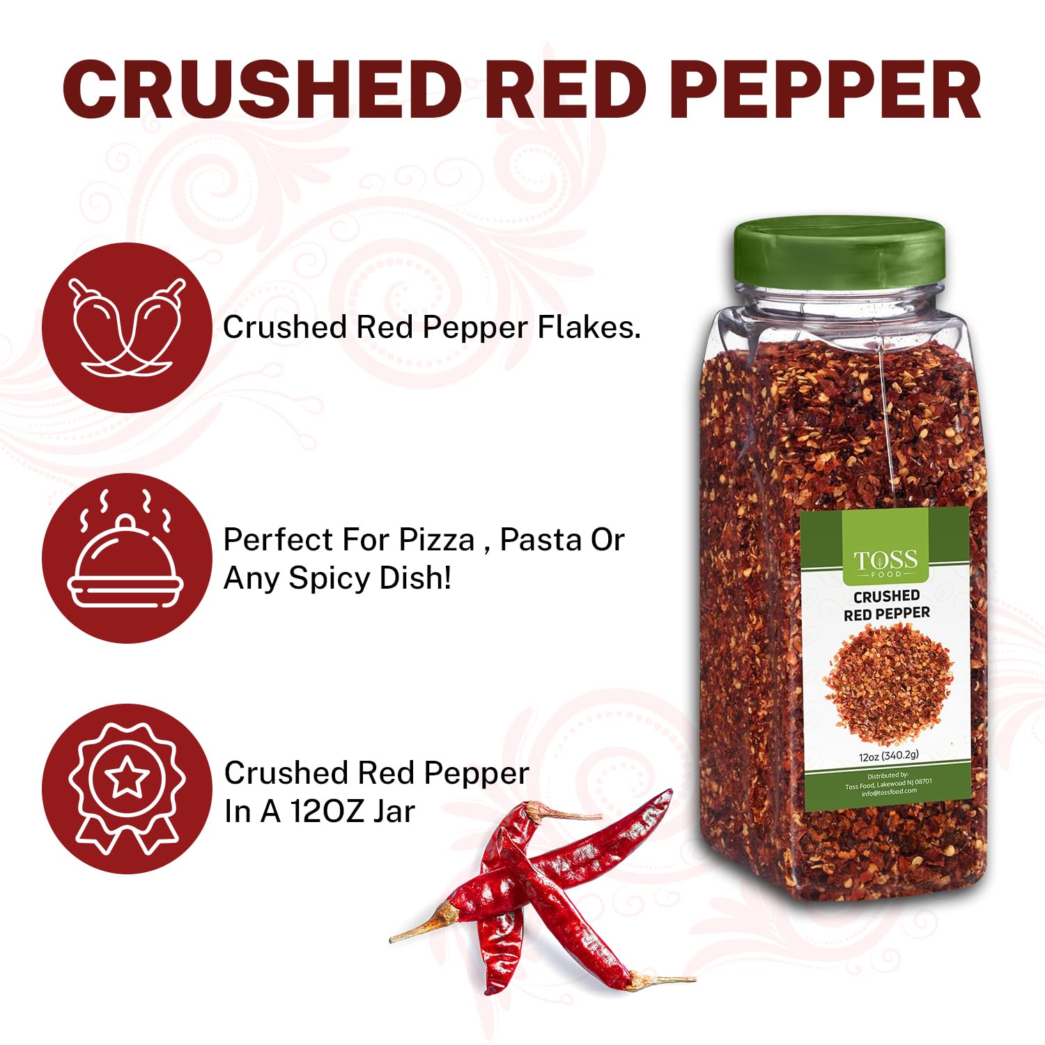 Premium Crushed Red Pepper Flakes - 12oz Bulk Spice for Pizza, Pasta & Seafood | Hot Chili Flakes for Cooking, Chowder & Seasoning | Perfect for Italian Dishes, Soups & Grilled Meats