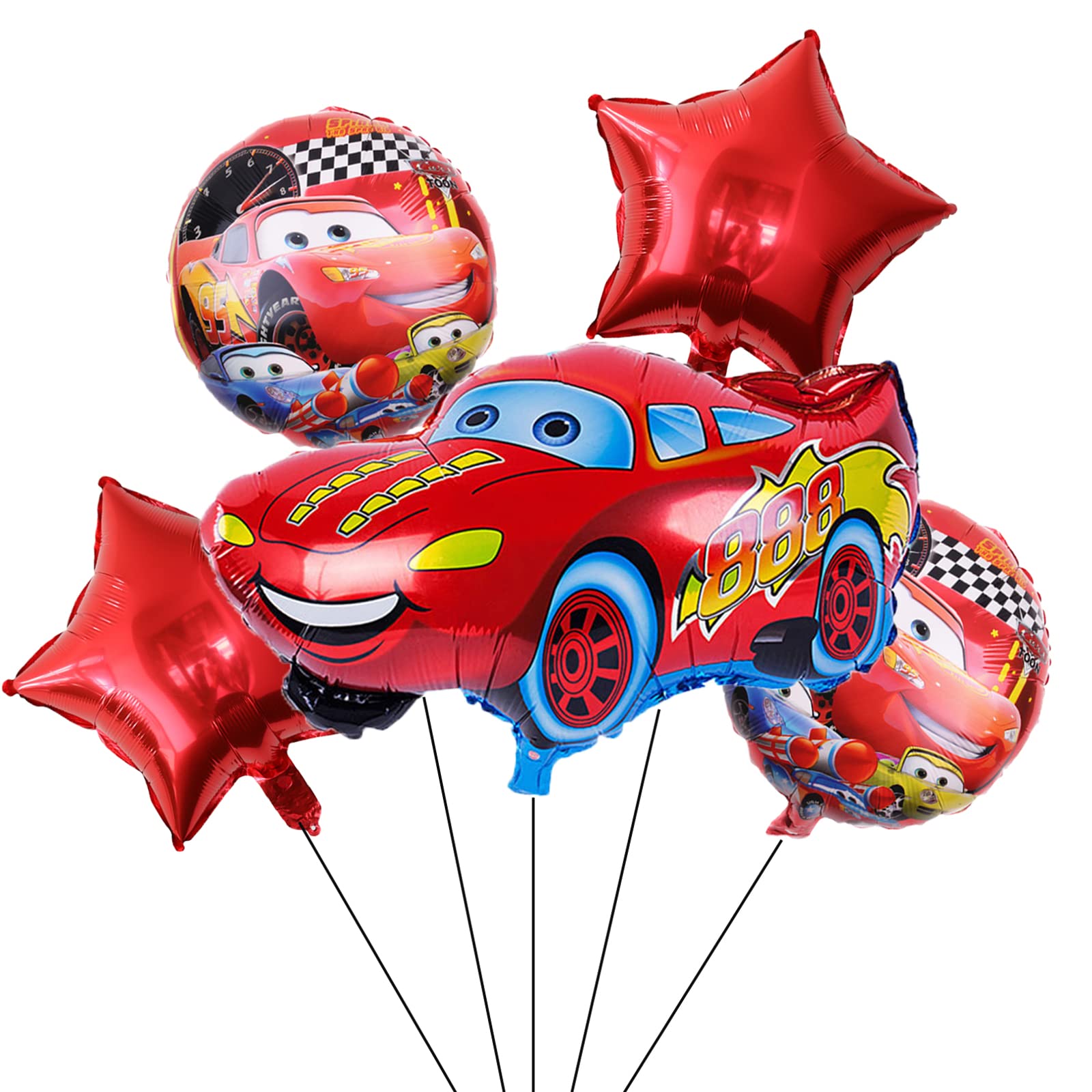 5PCS Lightning McQueen Balloon Bouquet Set - Disney Cars Themed Party Decorations for Kids Birthday, Baby Shower & Gender Reveal Party Supplies (Indoor/Outdoor Use)
