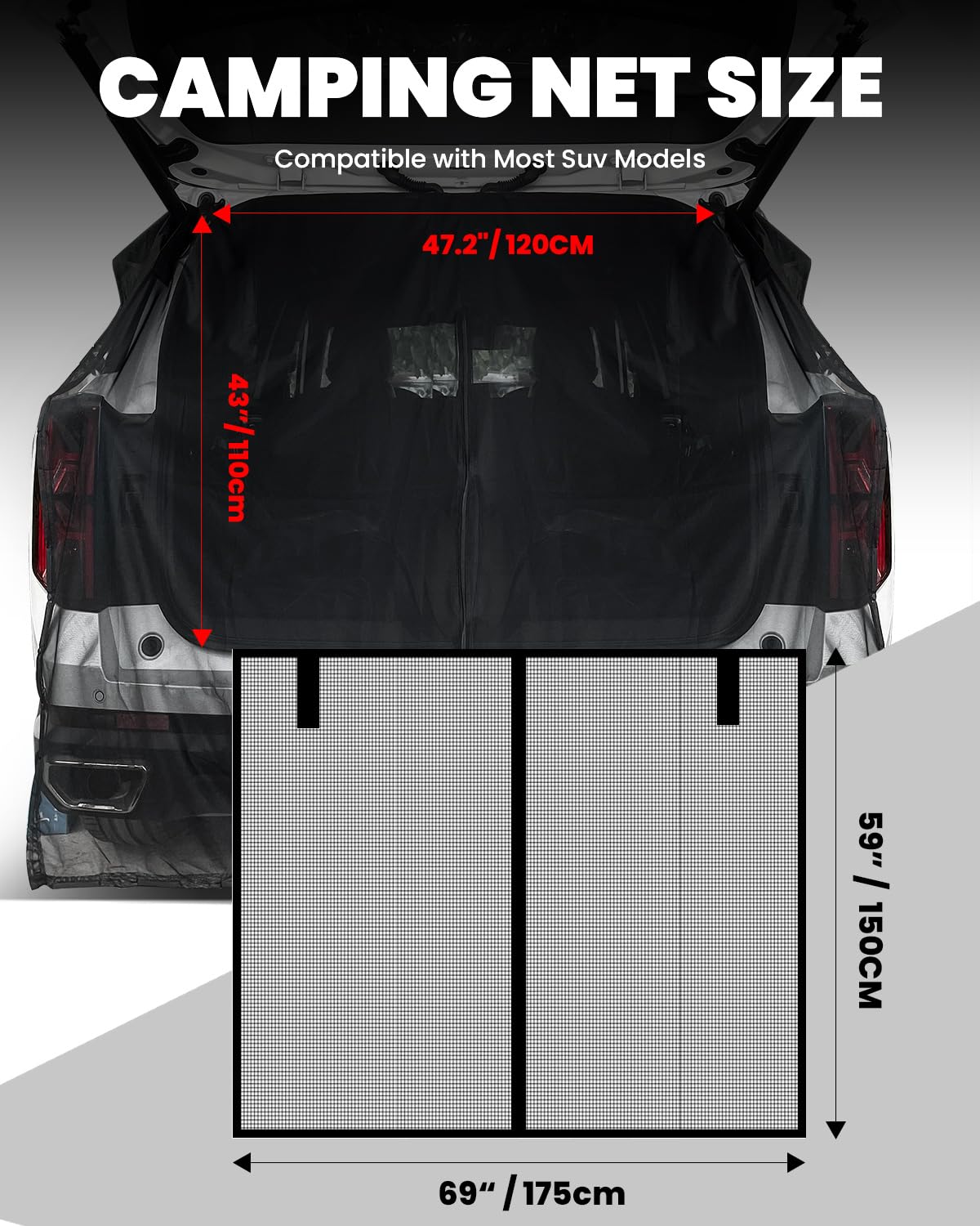 Quickwolf Magnetic Car Tailgate Mosquito Net Screen for SUV & MPV - 67-59 Inch Camping Mesh Tent Accessory for Metal Tailgates | Perfect for Outdoor Camping, Road Trips & Picnics