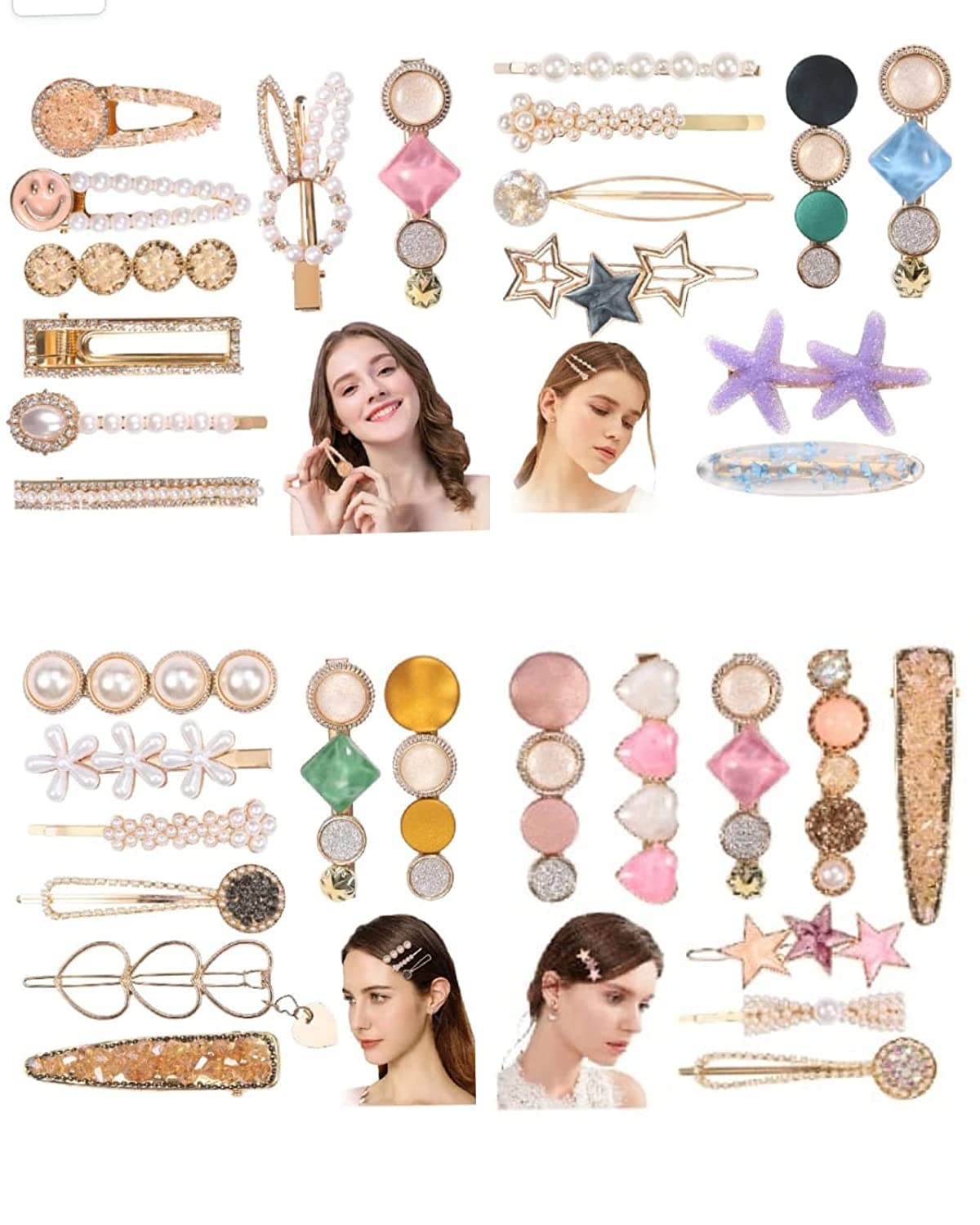 Stylish Geometric Hollow Metal Hair Clips for Women - Korean Pearl Barrettes & Hair Pins Set of 8 | Perfect for School, Work, Parties & Everyday Hair Accessories