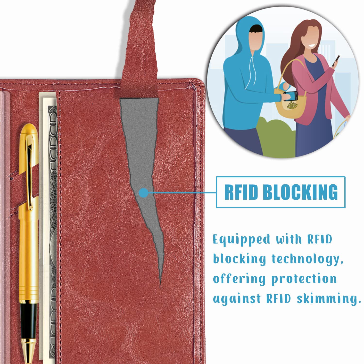 Sanlykate RFID Blocking PU Leather Checkbook Cover with Pen Holder - Wine Red Checkbook Case for Women & Girls, Top & Side Tear Checks, Free Divider - Perfect for Office, Banking & Everyday Use