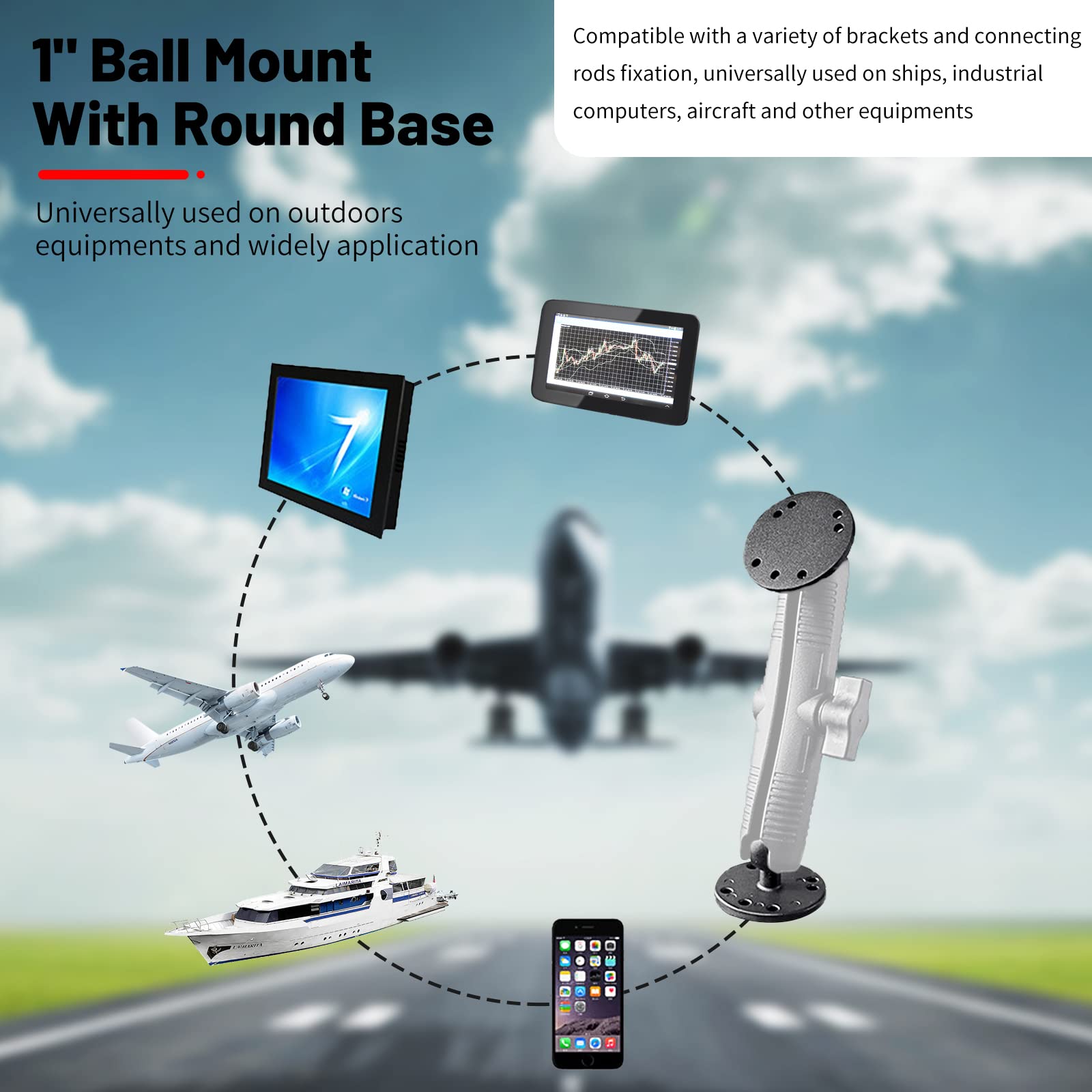 1 Inch Motorcycle Ball Mount - Universal Handlebar Phone Navigation Holder & 360 Sports Camera Bracket - Compatible with GoPro, Smartphones - Perfect for Adventure Riding, Vlogging & Road Trips (1pc)