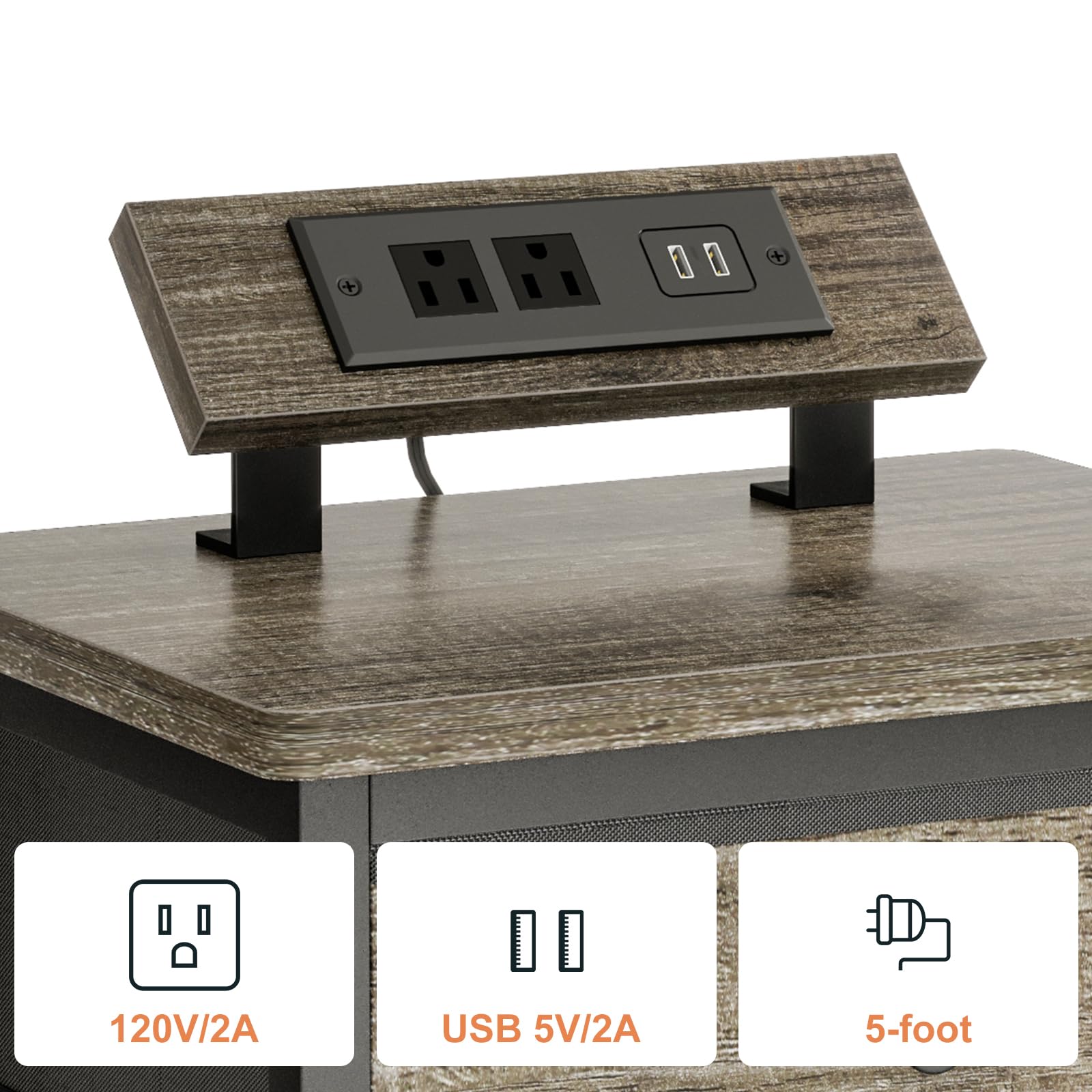 Fixwal Nightstands Set of 2 with Charging Station - USB Ports & Outlets, Bedside End Tables with Fabric Drawer for Bedroom, Living Room - Perfect for Charging Devices & Organizing Essentials (Greige)