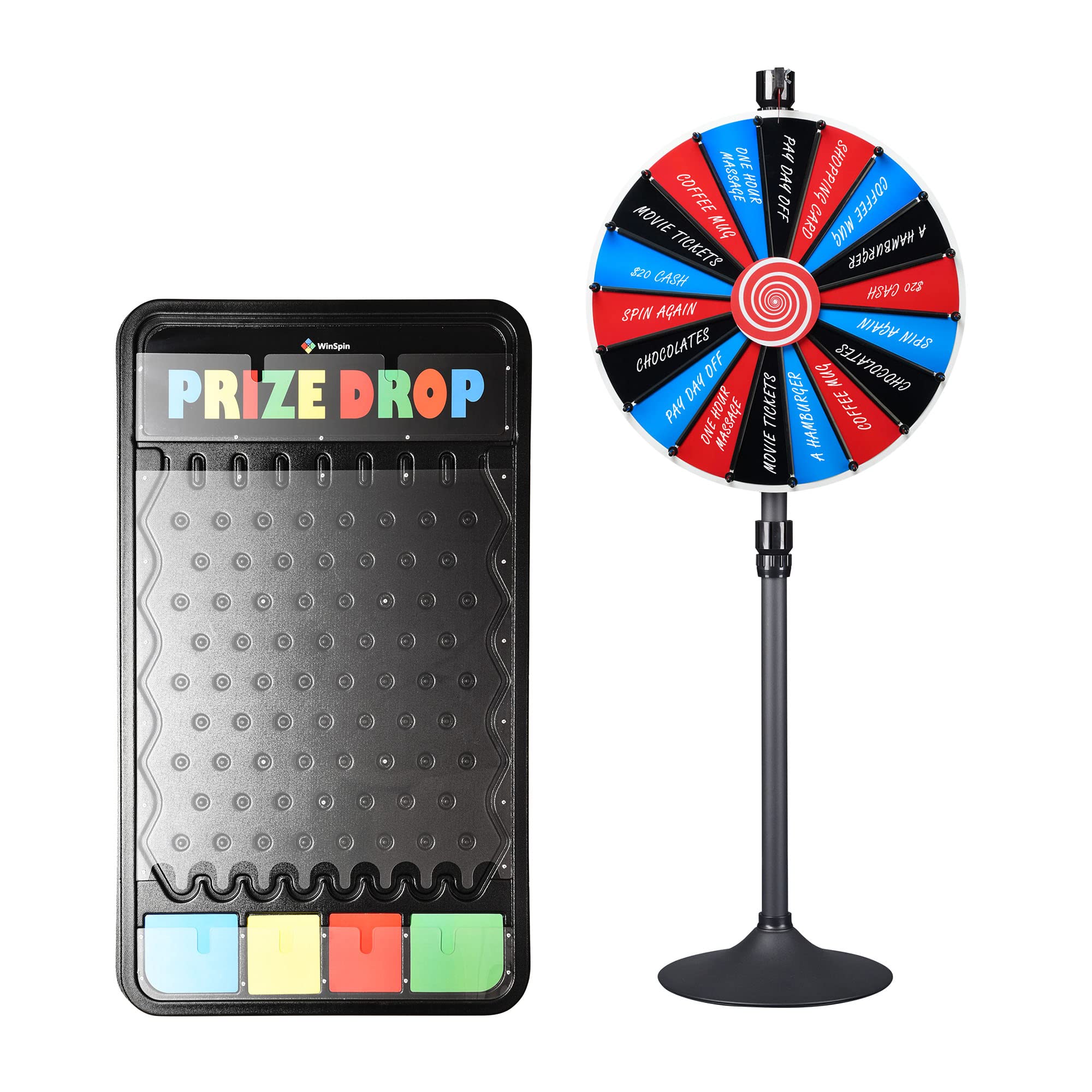 WinSpin 24 Inch DIY Color Prize Wheel & 41x25 Inch Plinko Board - Prize Drop Game for Birthday Parties, Carnival Games, Fundraisers & Family Fun Nights