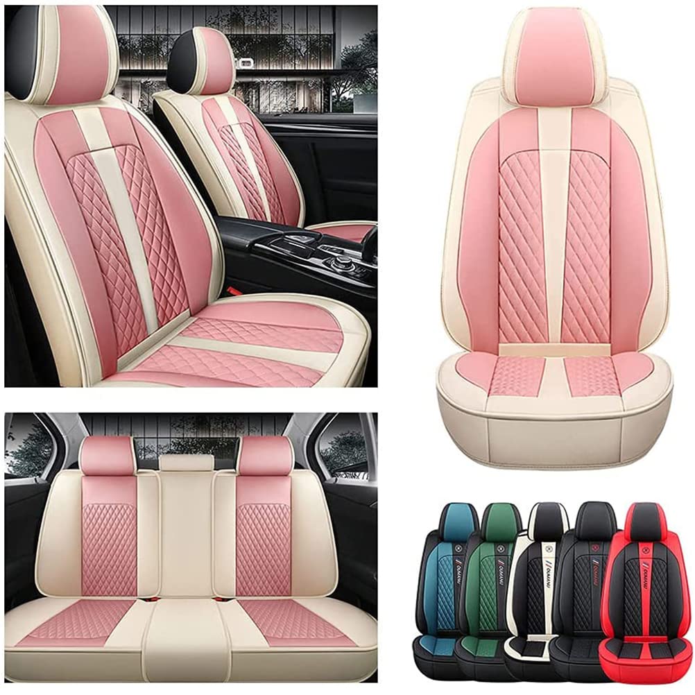 Luxury PU Leather Front & Rear Seat Covers for Infiniti FX35 - Comfortable, Stylish Pink & Beige Car Seat Protectors for Daily Commute & Road Trips