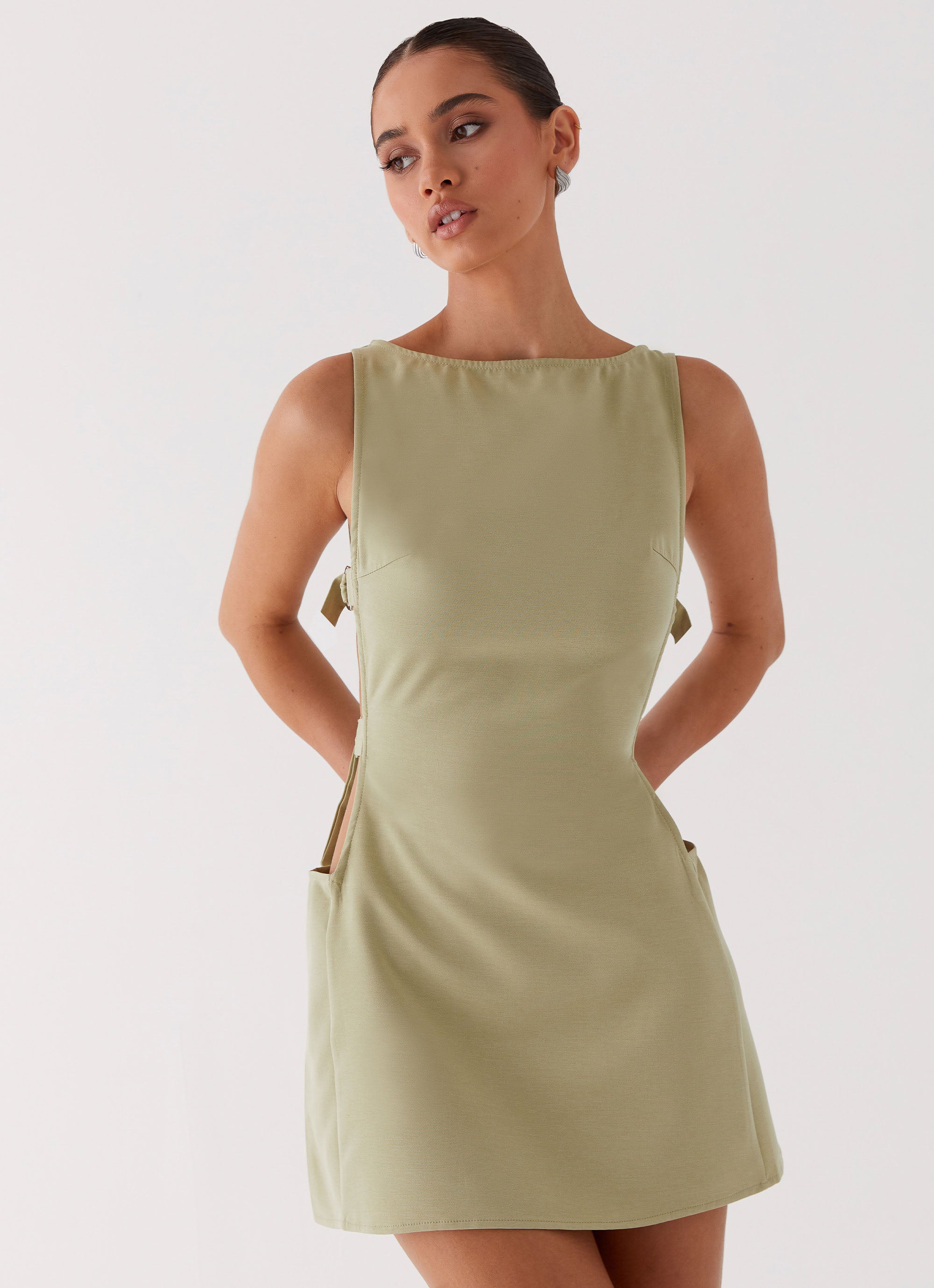 Cherish You Buckle Mini Dress in Olive Green - Flirty Summer Outfit for Date Night & Cocktail Parties