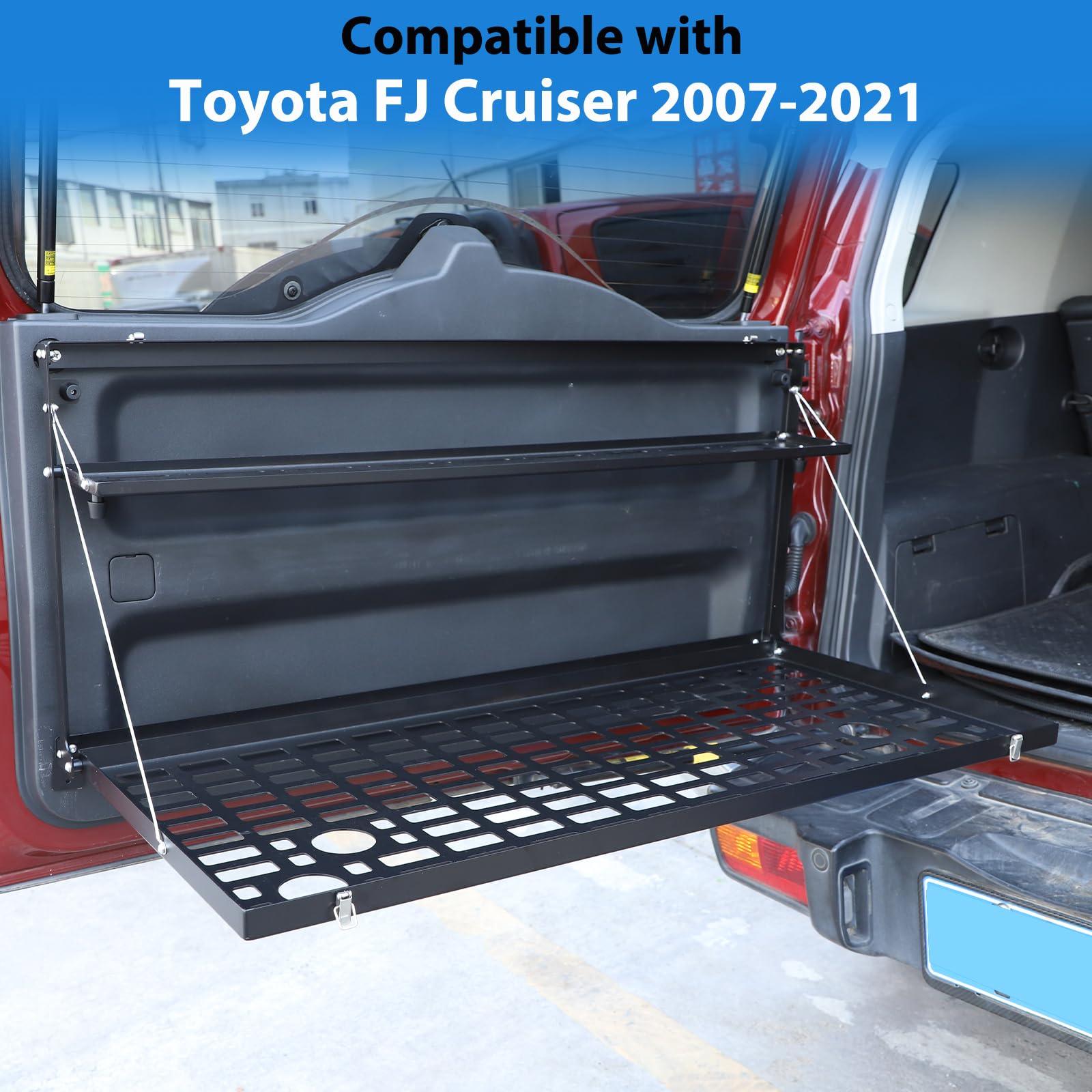 Foldable Alloy Car Trunk Storage Table & Organizer Rack for Toyota FJ Cruiser 2007-2021 - Rear Door Cargo Shelf & Multifunctional Tray - Perfect for Camping, Road Trips & Outdoor Adventures
