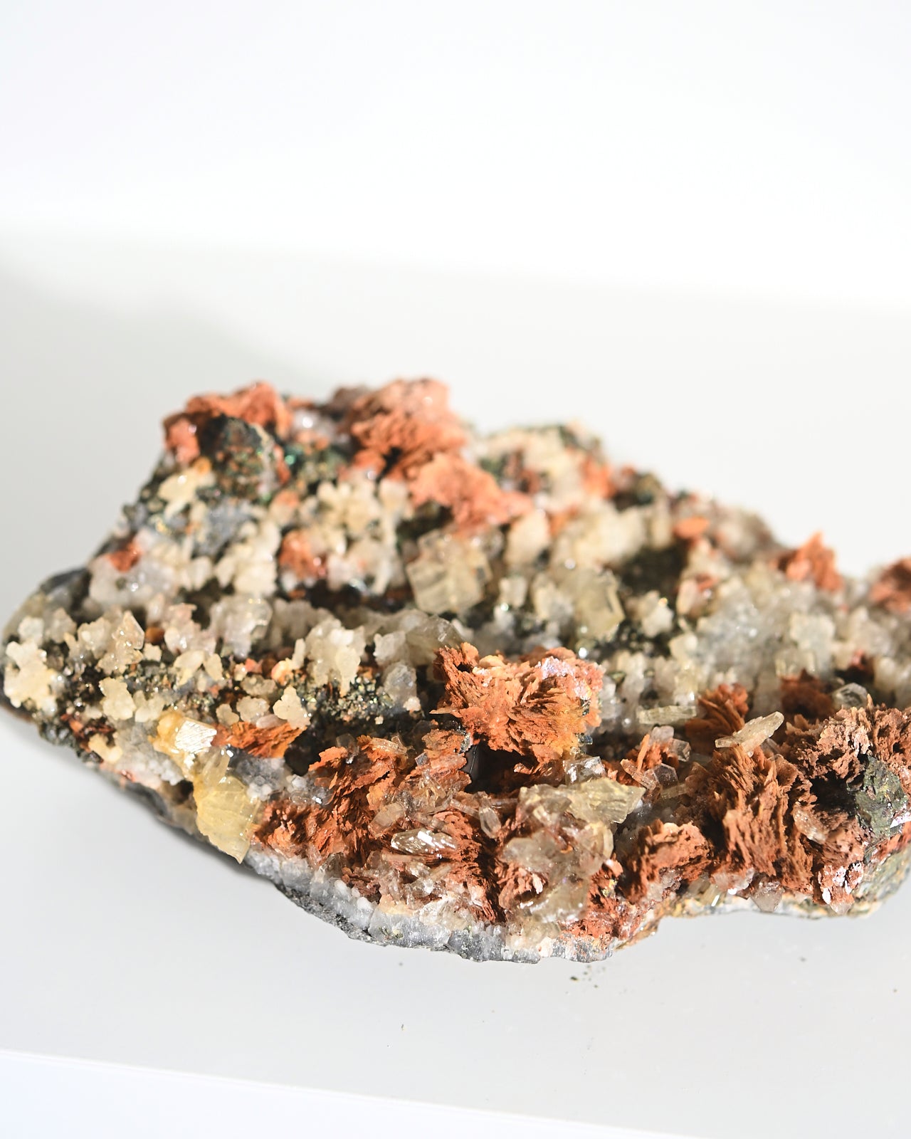 Natural Chalcopyrite Hematite Red Quartz Crystal Cluster with Galena - Healing Stones for Meditation, Reiki, and Home Decor