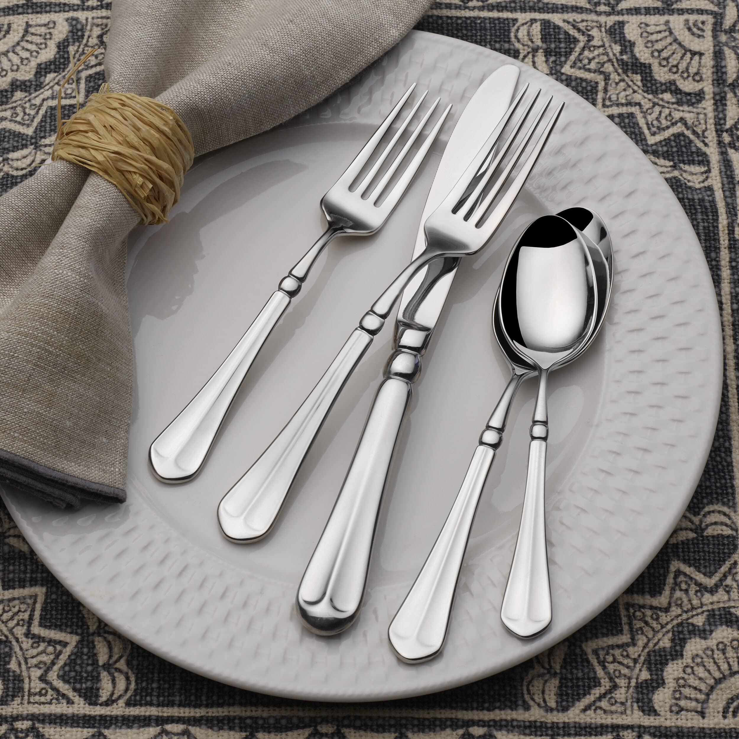 Premium Mikasa French Countryside 65-Piece Flatware Set for 12 - 18/10 Stainless Steel Silverware with Serving Utensils - Elegant Dinnerware for Formal Dining, Holiday Entertaining & Wedding Gifts