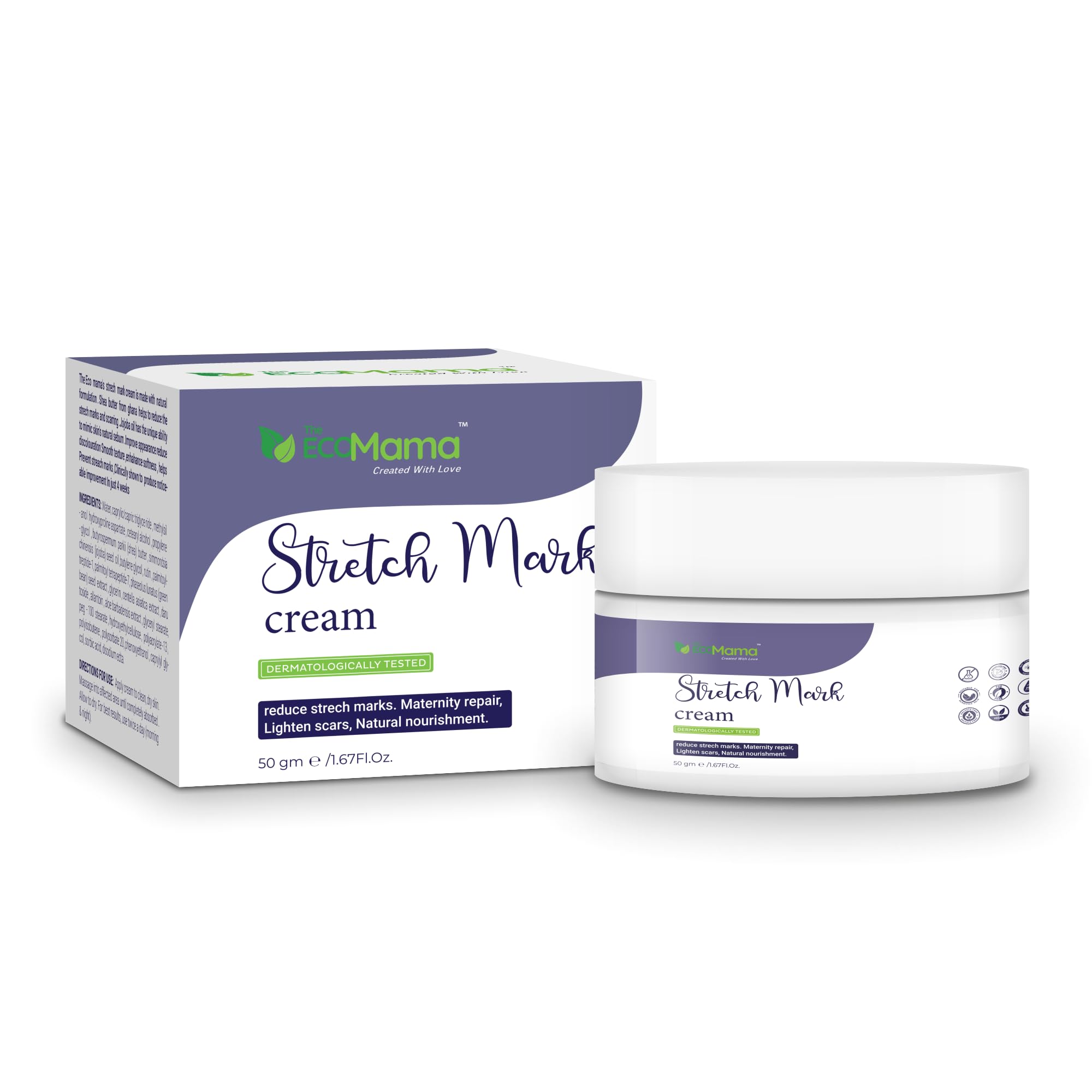 **Eco Mama Stretch Mark Cream – 50GM with Shea Butter & Cocoa Butter for Pregnancy & Postpartum – Centella Asiatica & Soy Protein to Reduce Stretch Marks – Ideal for Moms During & After Pregnancy**