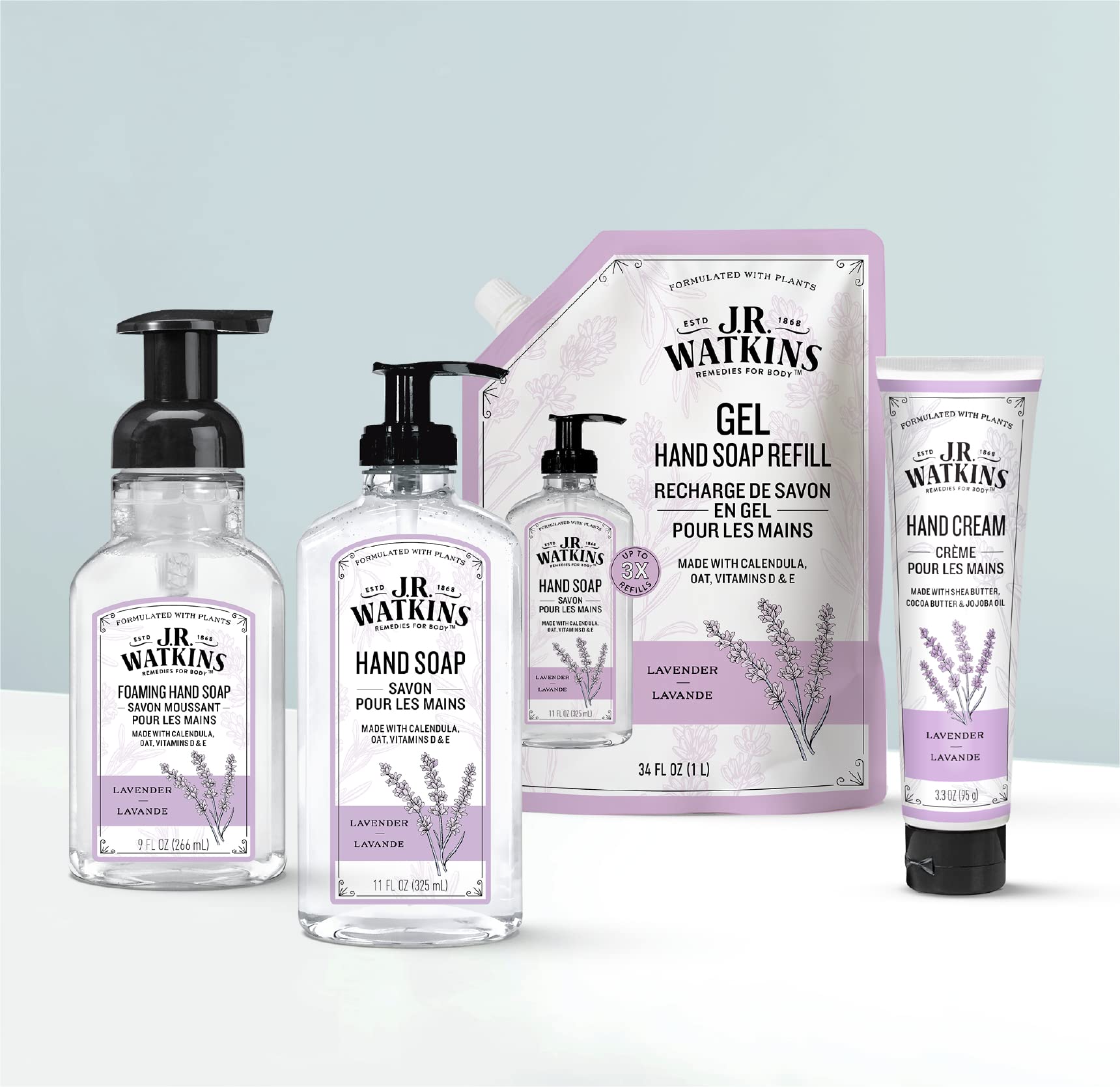 J.R. Watkins Lavender Scented Gel Hand Soap - 11 fl oz (3 Pack) | USA Made, Cruelty Free Liquid Hand Wash for Bathroom & Kitchen | Gentle Cleansing for Daily Use, Guest Bathrooms & Office Spaces