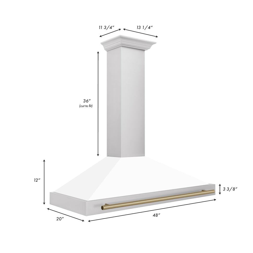 ZLINE KB4STZ Autograph Edition Convertible Stainless Steel Range Hood - White Matte Shell with Champagne Bronze Accents | Professional Kitchen Ventilation for Modern Homes