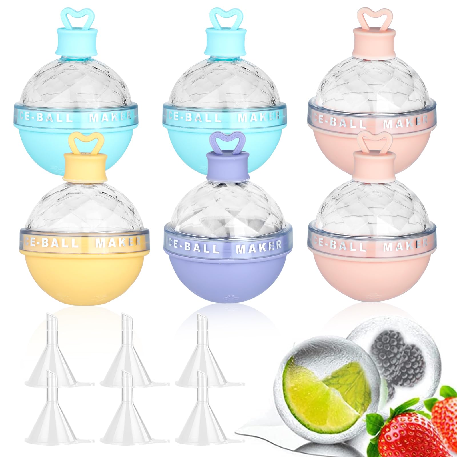 JOLIGAEA 6-Piece Silicone Ice Ball Mold Set with Funnel – Large Round Ice Cube Molds for Cocktails, Whiskey, Wine & Juice – Perfect for Home Bars, Parties & Beverage Chilling