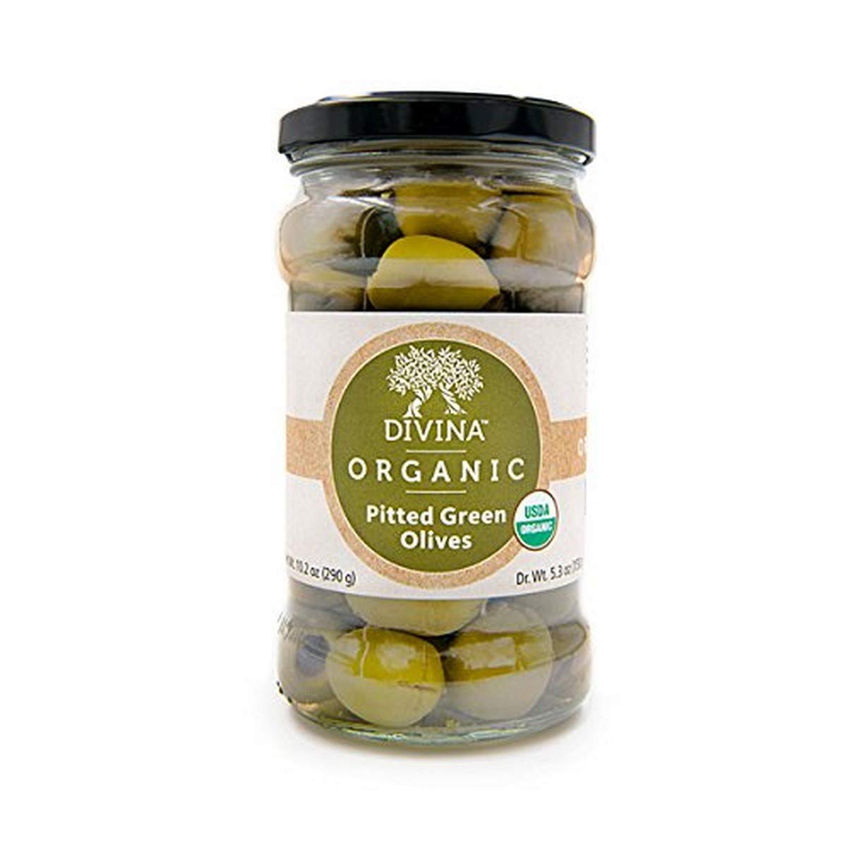 Divina Organic Pitted Green Olives - 5.3 oz Jar | Premium Mediterranean Snack for Salads, Charcuterie Boards & Healthy Recipes
