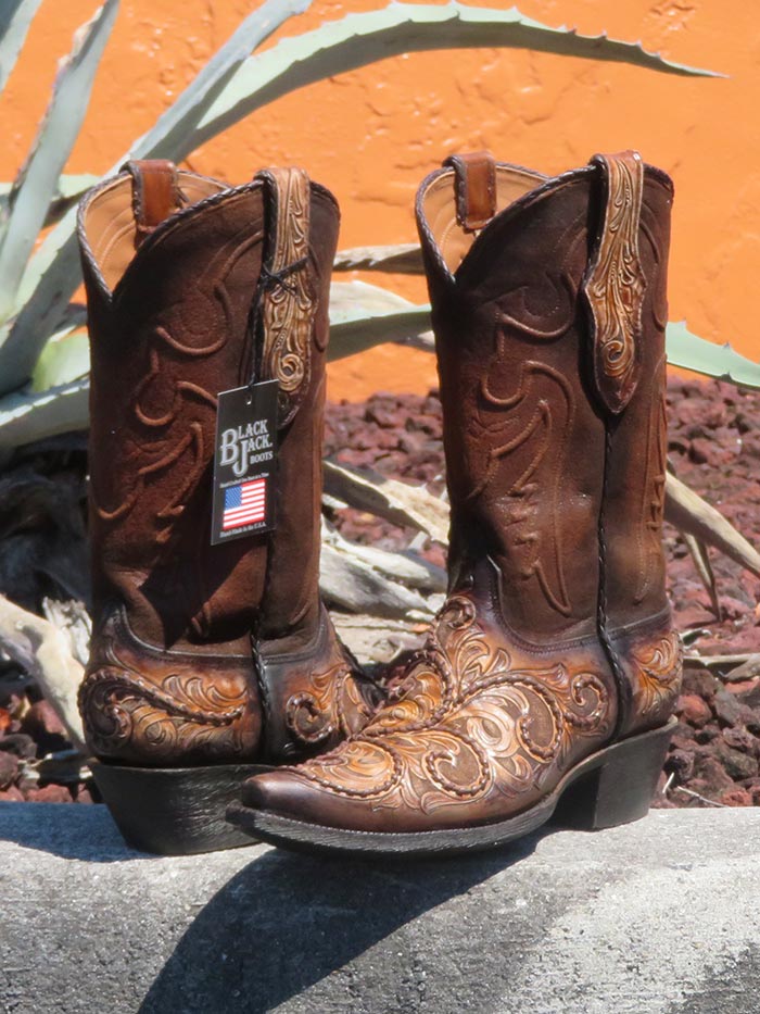 Premium Hand-Tooled Western Boots for Men - Black Jack HT 312 54 in Antique Tan Brown | Durable Cowboy Boots for Rodeo, Country Dancing & Western Fashion