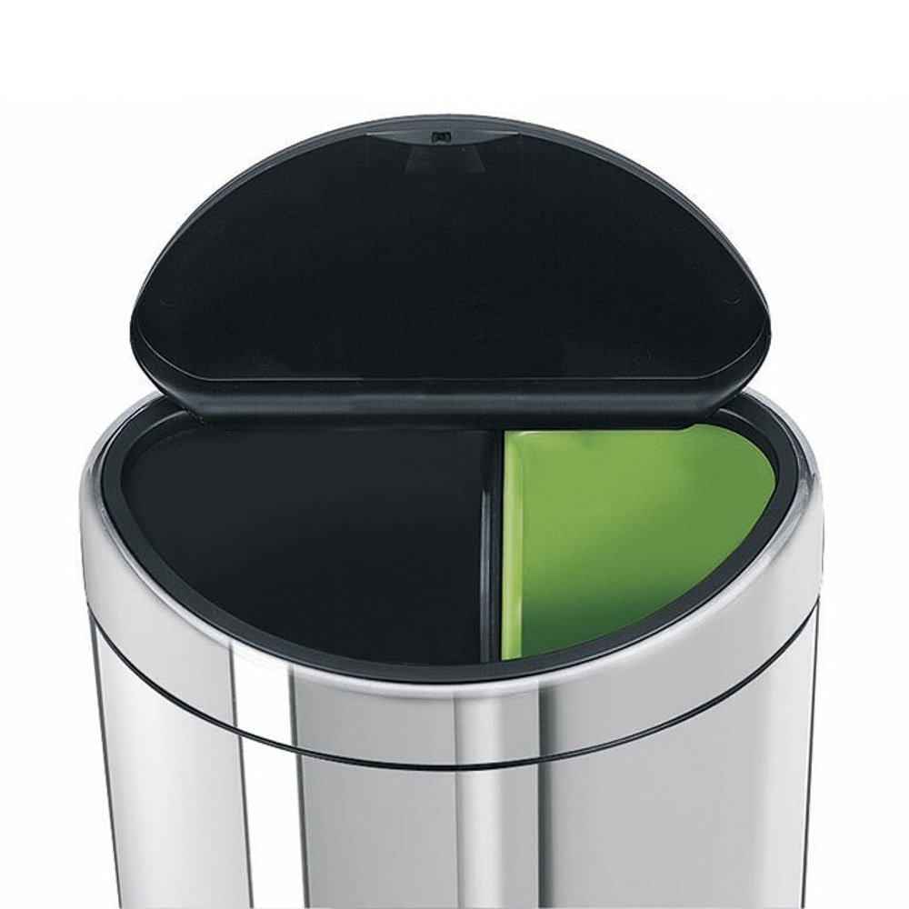 Brabantia Recycling Twin Touch Bin with Plastic Buckets - 10L & 23L Matt Steel Trash Can for Kitchen, Bathroom & Office Waste Separation