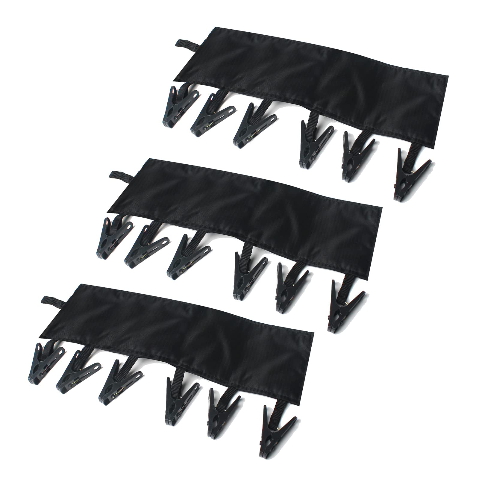 TamBee Portable Hanger Clips - 6 Clips & 3 Pack Foldable Travel Clothesline for Towels, Swimsuits, Socks | Compact Drying Rack for Camping, Hotels, Dorms & Outdoor Use (Black)