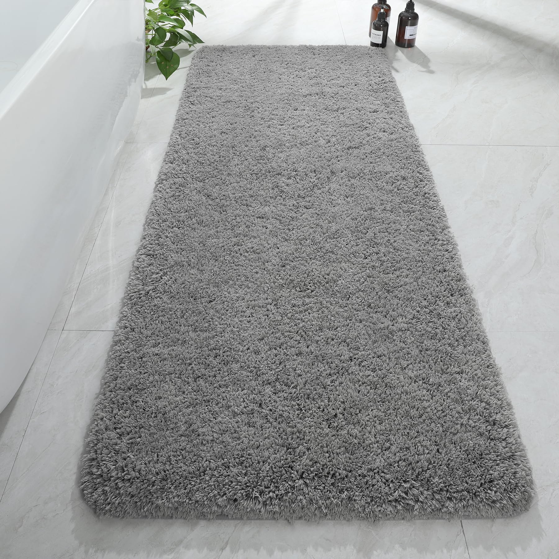 AROGAN 24x60 Inch Luxury Microfiber Bathroom Runner Rug - Super Soft, Absorbent & Non-Slip Shower Mat with Rubber Backing, Quick Dry & Machine Washable - Perfect for Bathroom, Shower Floor & Vanity Area - Grey