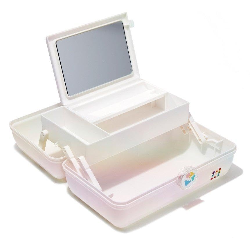 Caboodles On-The-Go Girl Makeup Organizer Box - Hard Plastic Cosmetic Case with Built-In Mirror & Secure Travel Latch - Spacious Storage for Large Makeup Items - Perfect for Travel, Home Vanity & Salon Use