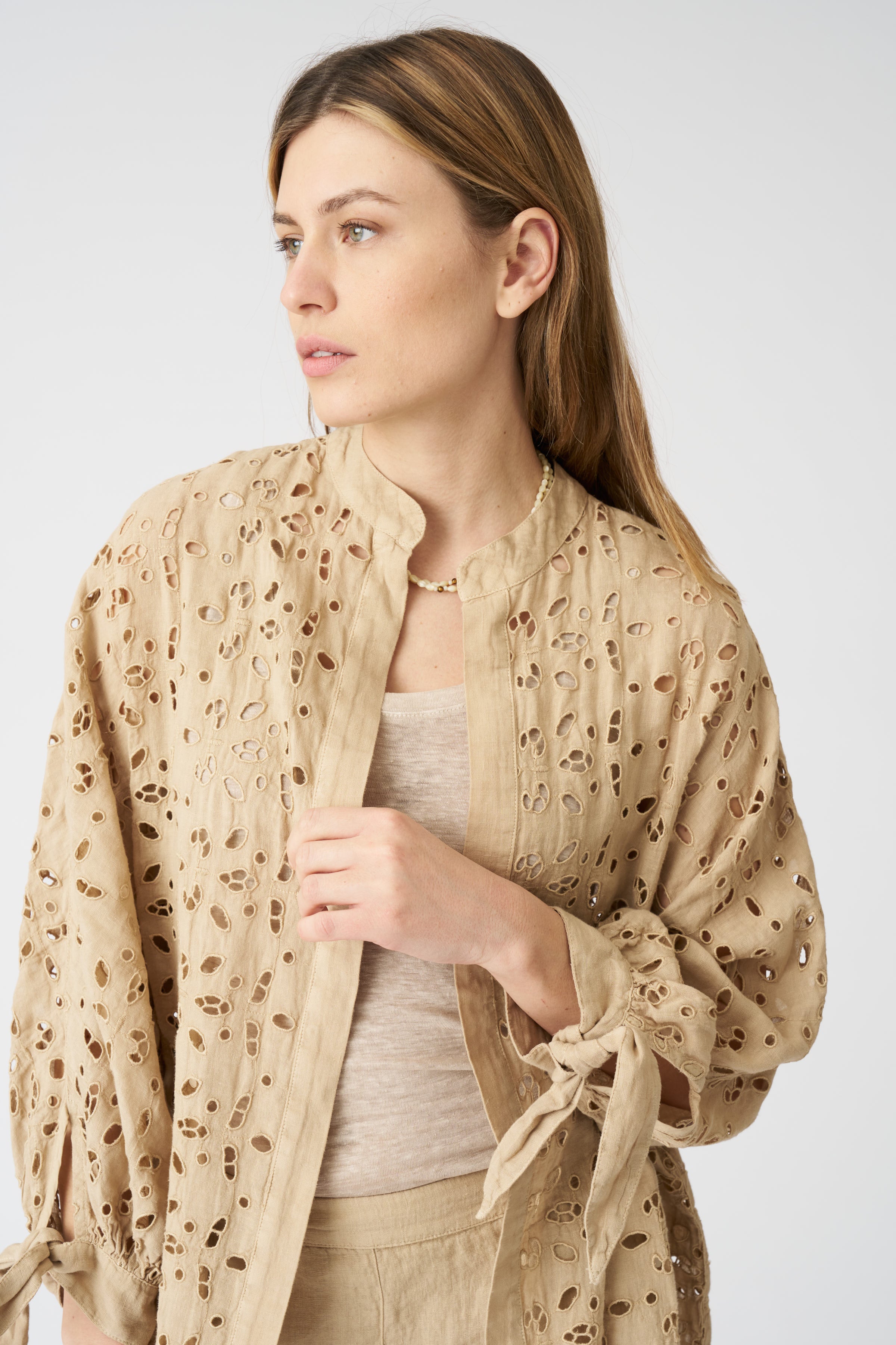 Elegant Long Kimono with Sangallo Lace - Boho Chic Cover Up for Women, Beach Wedding, Poolside, or Lounge Wear