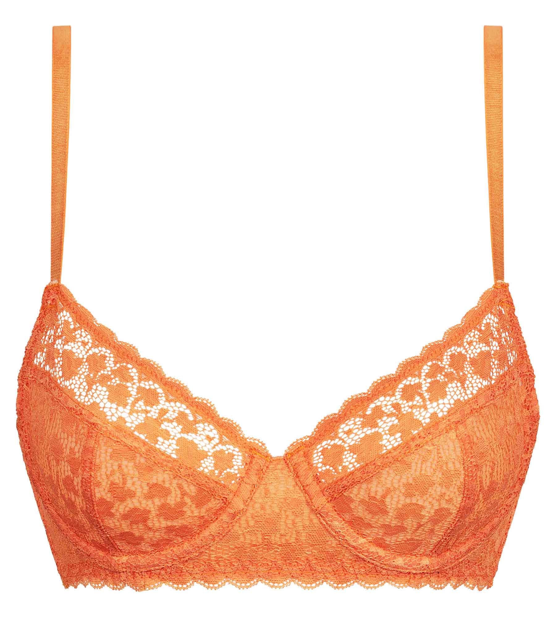 Floral Orange Daisy Lace Underwire Bra for Women - Comfortable & Sexy Lingerie for Everyday Wear, Date Night & Special Occasions