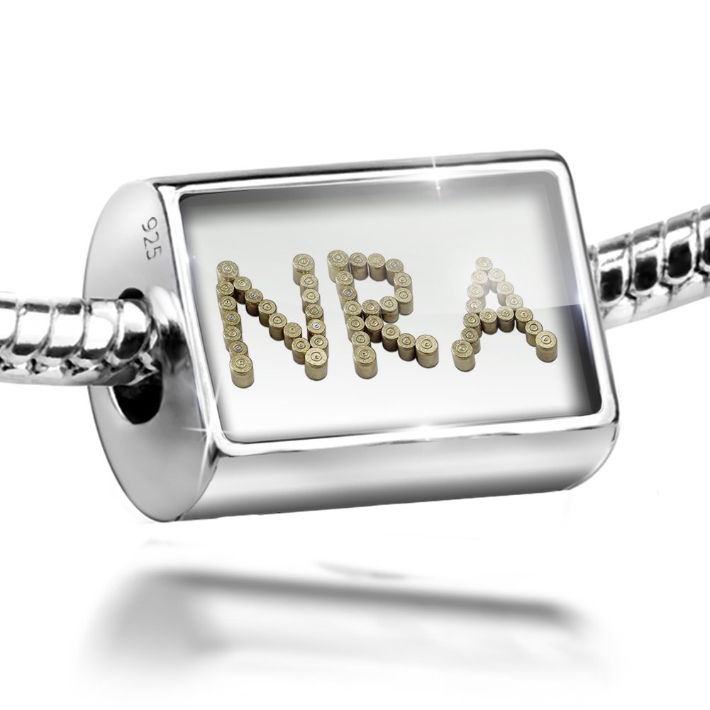 Sterling Silver Bead NRA Gun Bullet Shell Charm Pendant for European Bracelets - Perfect for Military Appreciation, Hunting Enthusiasts & Patriotic Jewelry Lovers