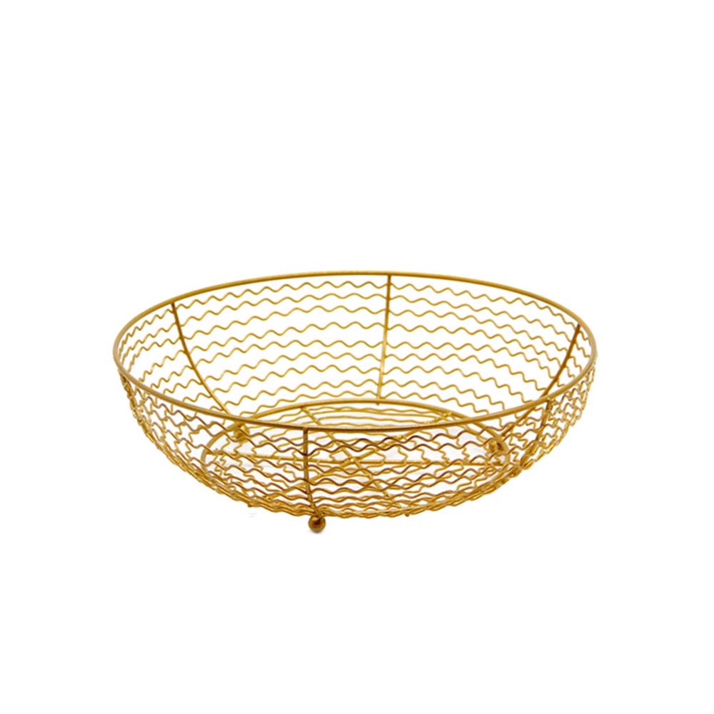 Golden Metal Fruit Basket - Modern Decorative Bowl for Fruits, Vegetables, Snacks & Bread - Large Capacity Kitchen Storage (7.5 x 25 cm) - Perfect for Dining Table Centerpiece, Kitchen Countertop & Party Serving