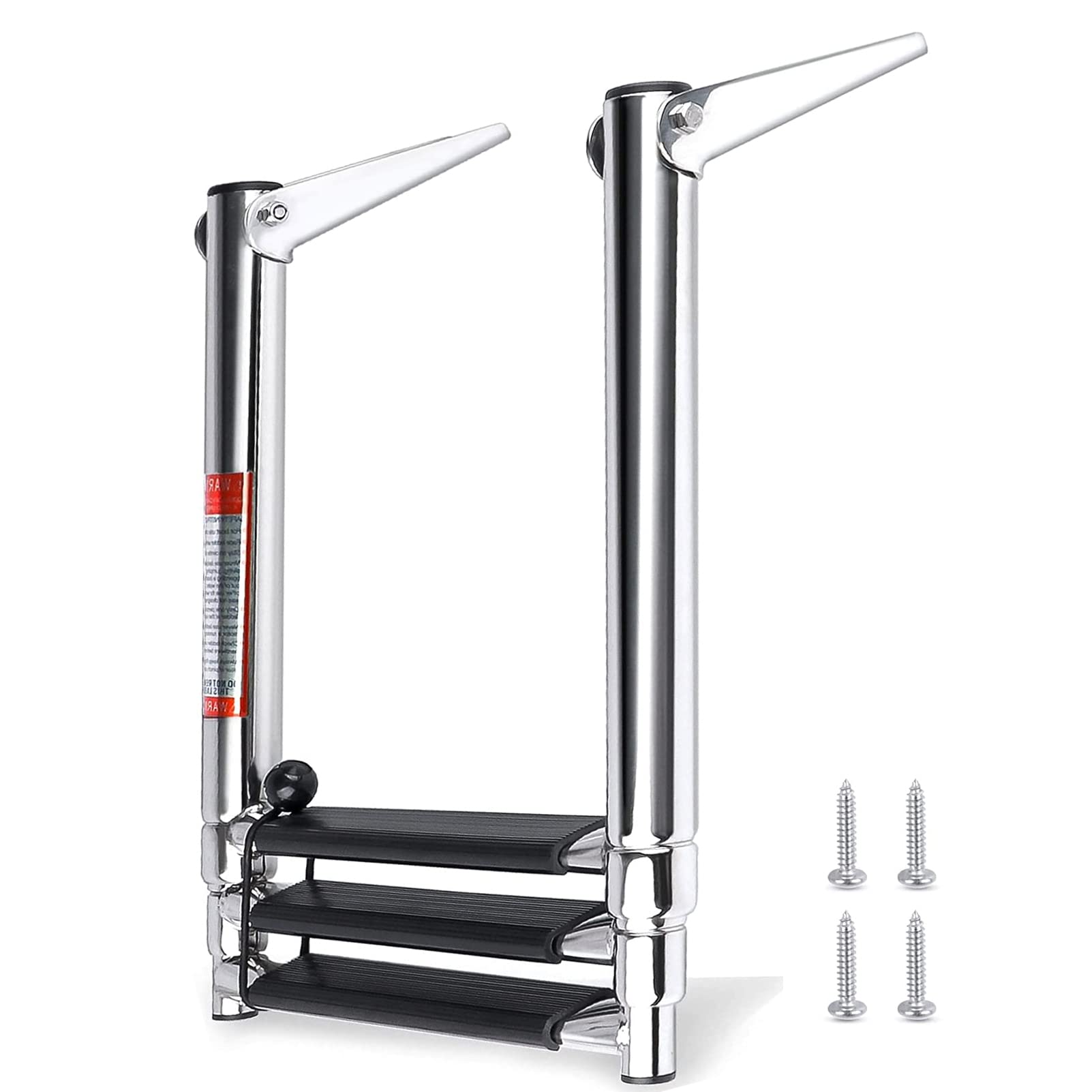3 Step Boat Ladder - 304 Stainless Steel Telescoping Folding Pontoon Boat Ladder | Dock & Swim Ladder for Marine Boat, Yacht | Perfect for Swimming, Boarding & Water Sports