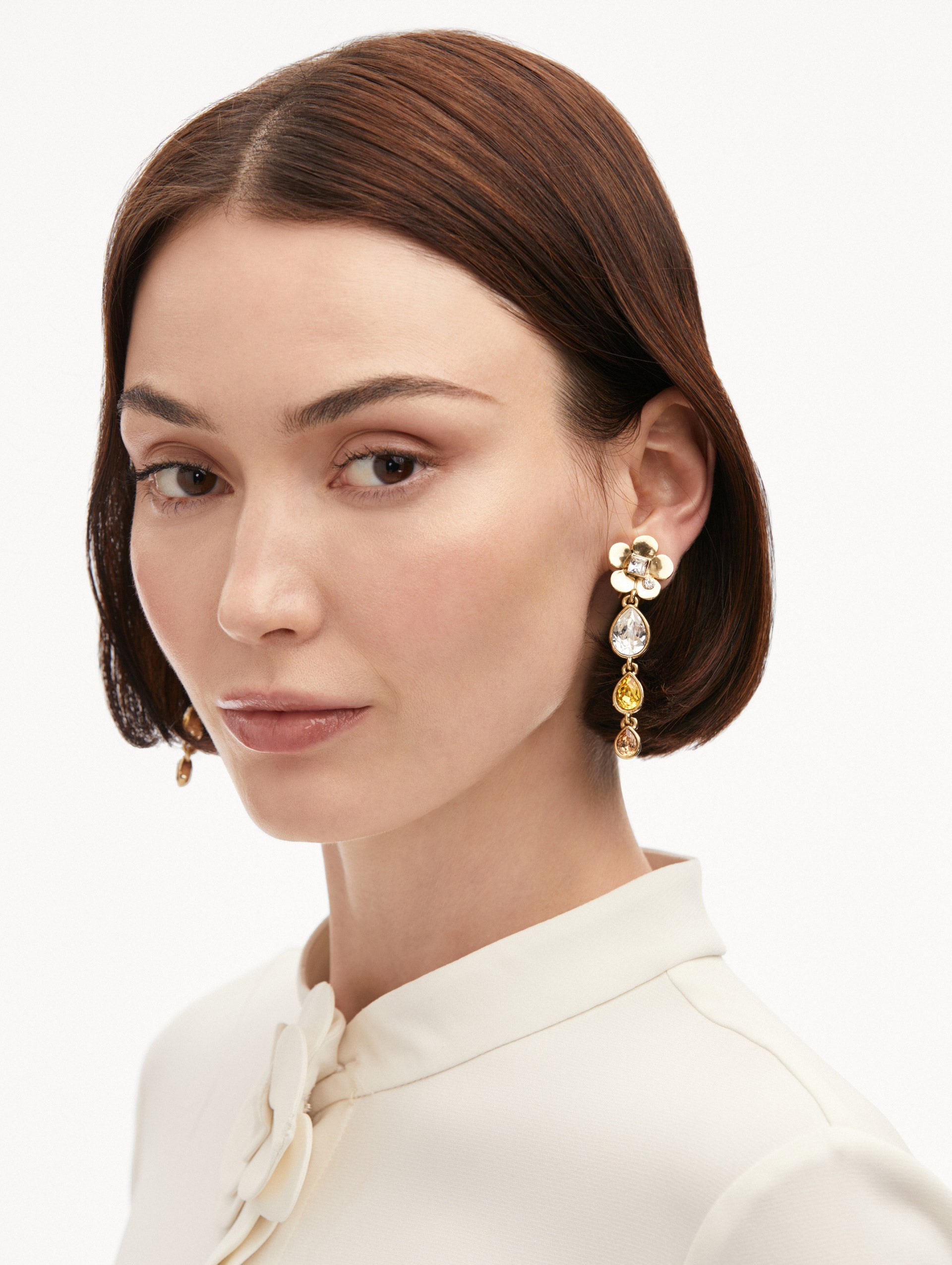 Elegant Flower Teardrop Clip-On Earrings for Women - Hypoallergenic Fashion Jewelry for Parties, Weddings & Special Occasions