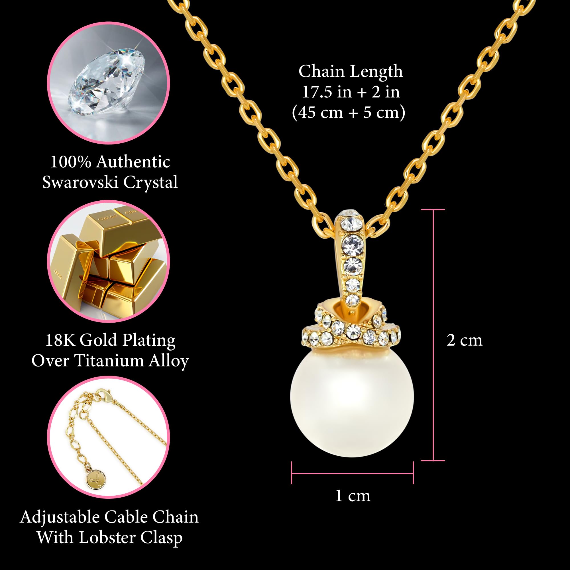 TRYNDI Single Radiant Pearl Necklace for Women - Elegant 18K Gold Plated Jewelry Gift for Mother's Day, Valentine's Day, Birthday & Anniversary - Perfect Romantic Present for Girlfriend, Wife or Soulmate | Ideal for Weddings, Date Nights & Special Occasions
