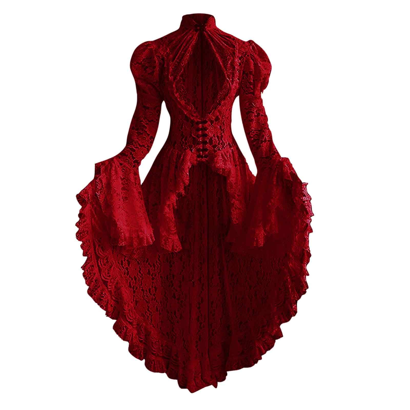 Victorian Lace Bell Sleeve Dress for Women - Elegant Medieval Renaissance Festival Gown, Gothic Dance Party Dress - Perfect for Cosplay, Historical Reenactments & Themed Weddings