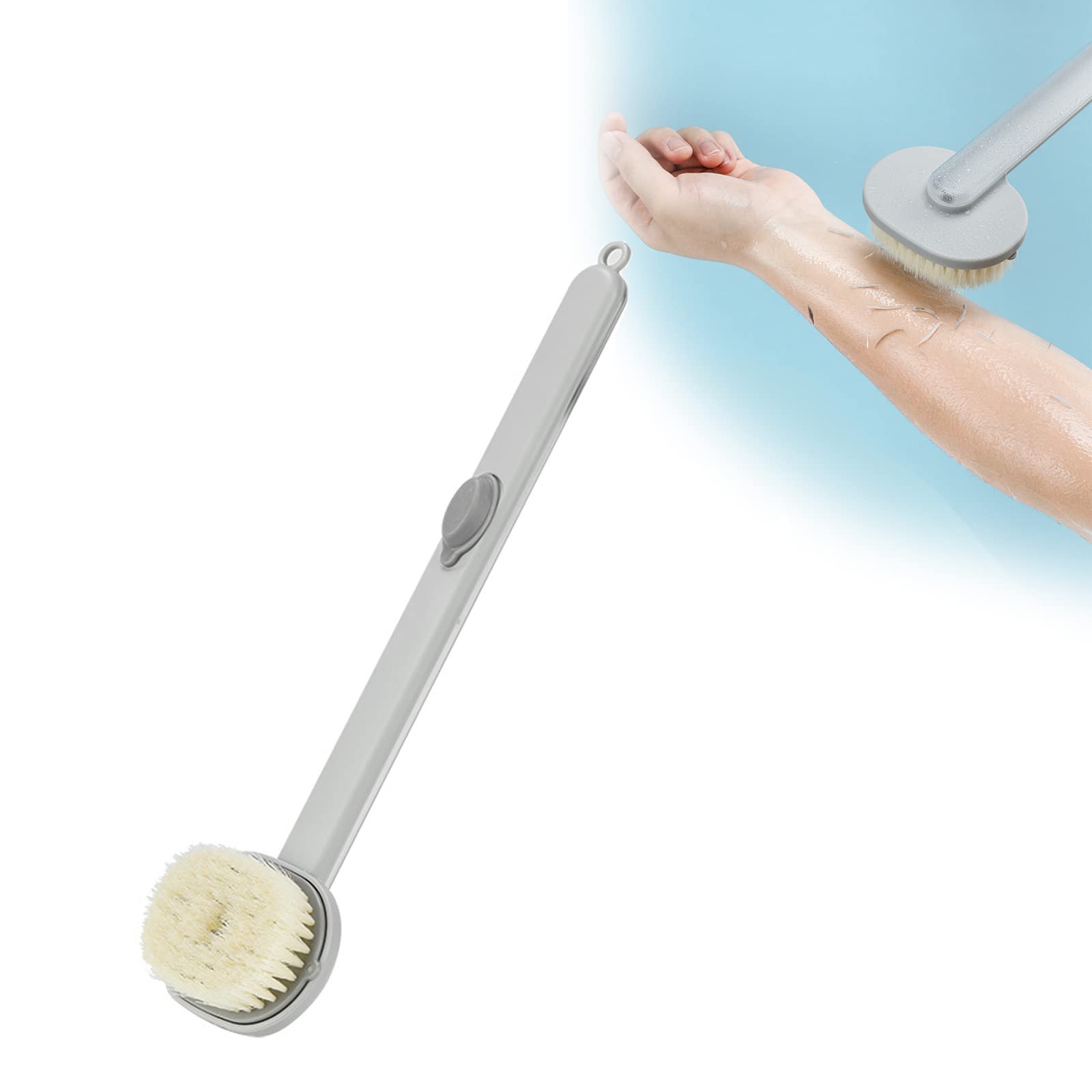 Gossiribbn Long Handle Bath Brush with Detachable Head - Exfoliating Body Scrubber & Back Massager for Shower (Gray) | Perfect for Hard-to-Reach Areas & Deep Cleansing