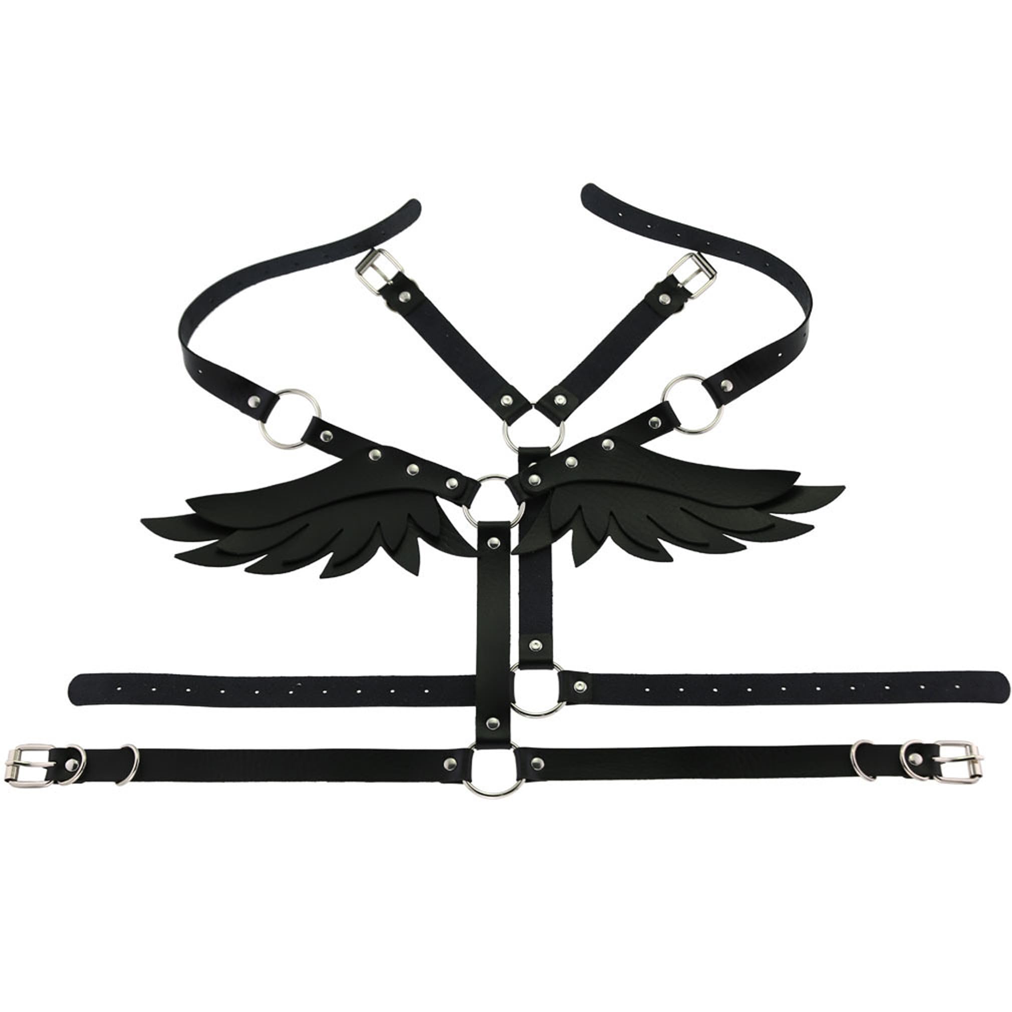 Women's Adjustable Punk Leather Body Harness Belt - Gothic Chest Bra Strap with Angel Wings Design for Waist & Torso - Perfect for Cosplay, Music Festivals, and Edgy Fashion Outfits
