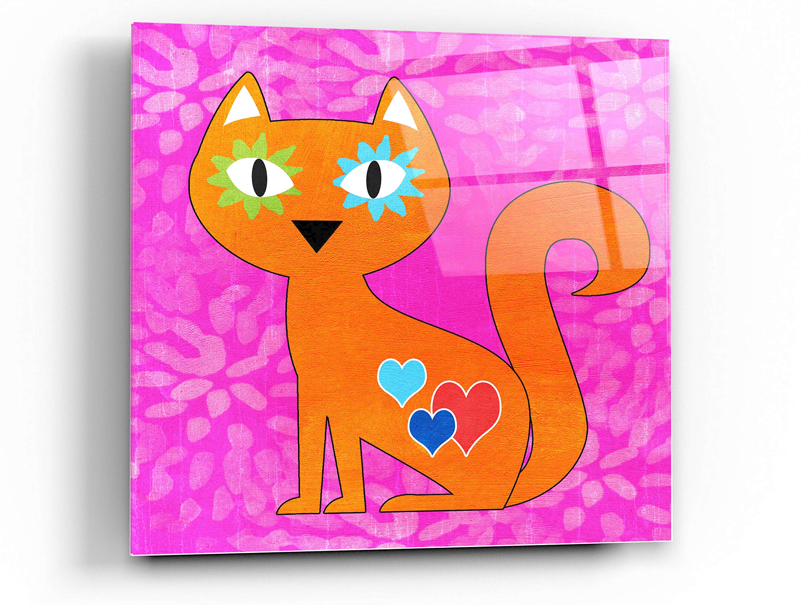 Day of the Dead Cat Wall Art - 24x24 Inch Acrylic Glass Painting by Linda Woods - Vibrant Mexican Folk Art Decor for Living Room, Bedroom & Office