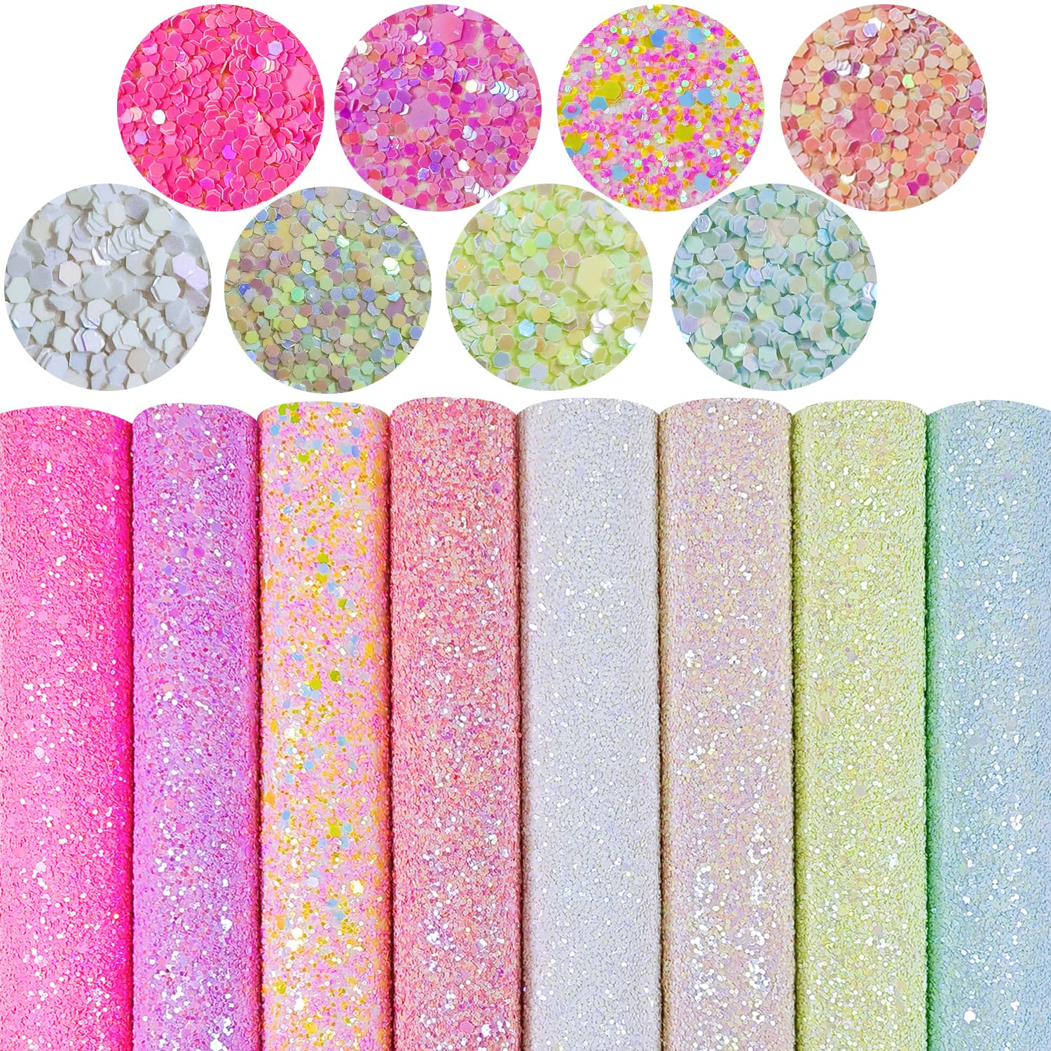Sparkly Glaze Candy Color Chunky Glitter Faux Leather Fabric Sheets - 8x12 Inch Shiny Solid Color Craft Material for DIY Bows, Hair Accessories & Summer Fashion Projects