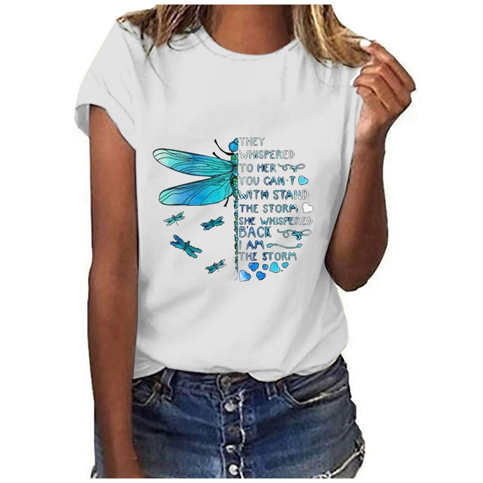 Kamendita Women's Dragonfly Graphic T-Shirt - Funny Cute Summer Tee, Short Sleeve Casual Blouse Top for Everyday Wear & Outdoor Activities