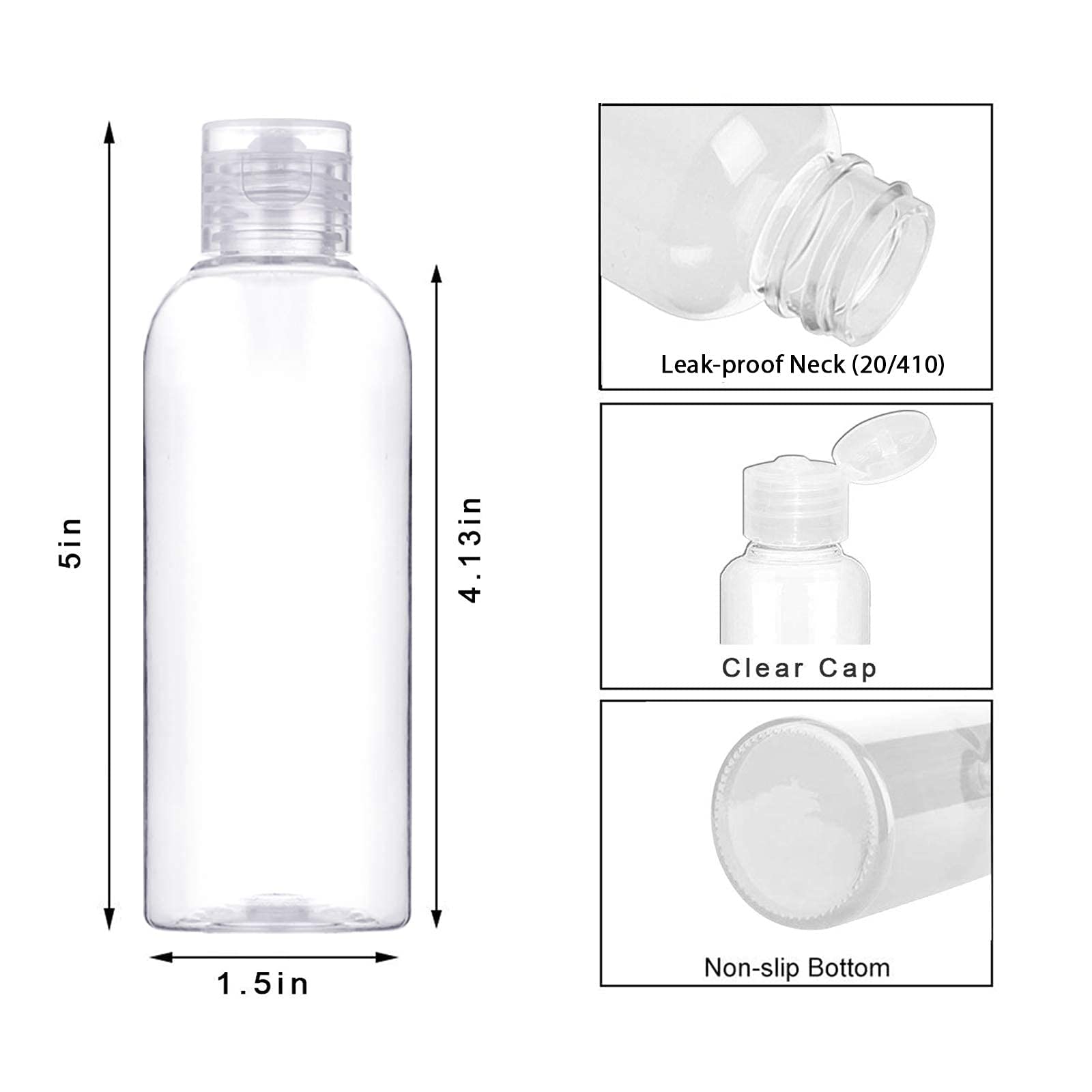 100ml/3.4oz Empty Plastic Travel Bottles Set - Leak Proof Squeeze Containers for Toiletries | Perfect for Shampoo, Lotion & Cosmetics on Airplane, Gym & Vacation