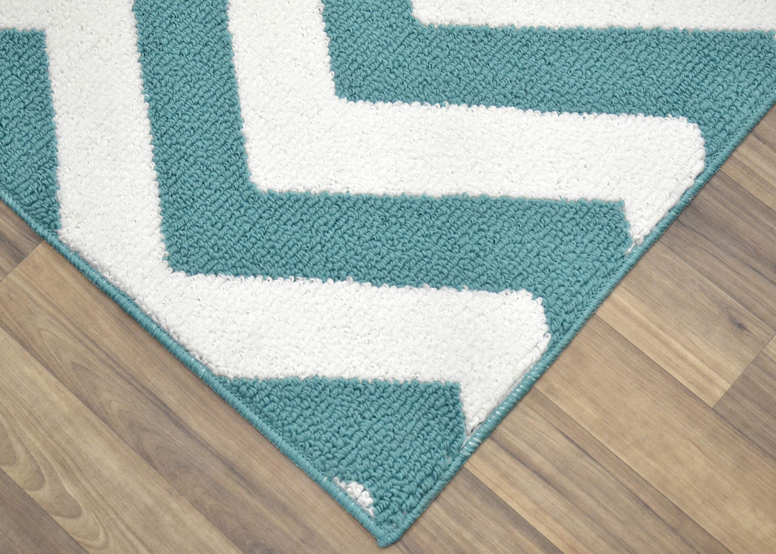 Garland Rug Chevron Area Rug 5x8 Feet - Teal and White Modern Geometric Design - Perfect for Living Room, Bedroom, or Office Decor